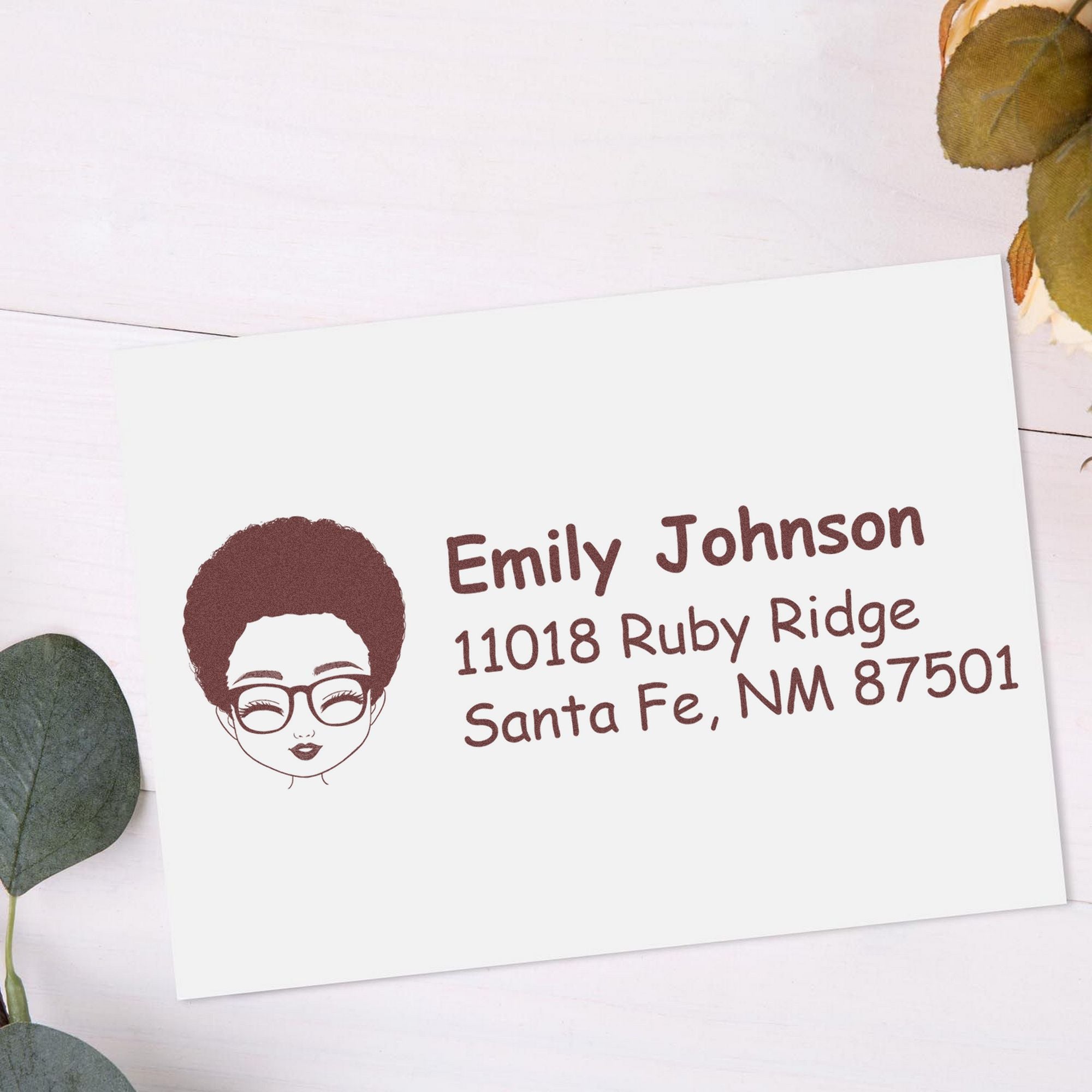 Wood Handle Ms Emily Bitmoji Address Stamp