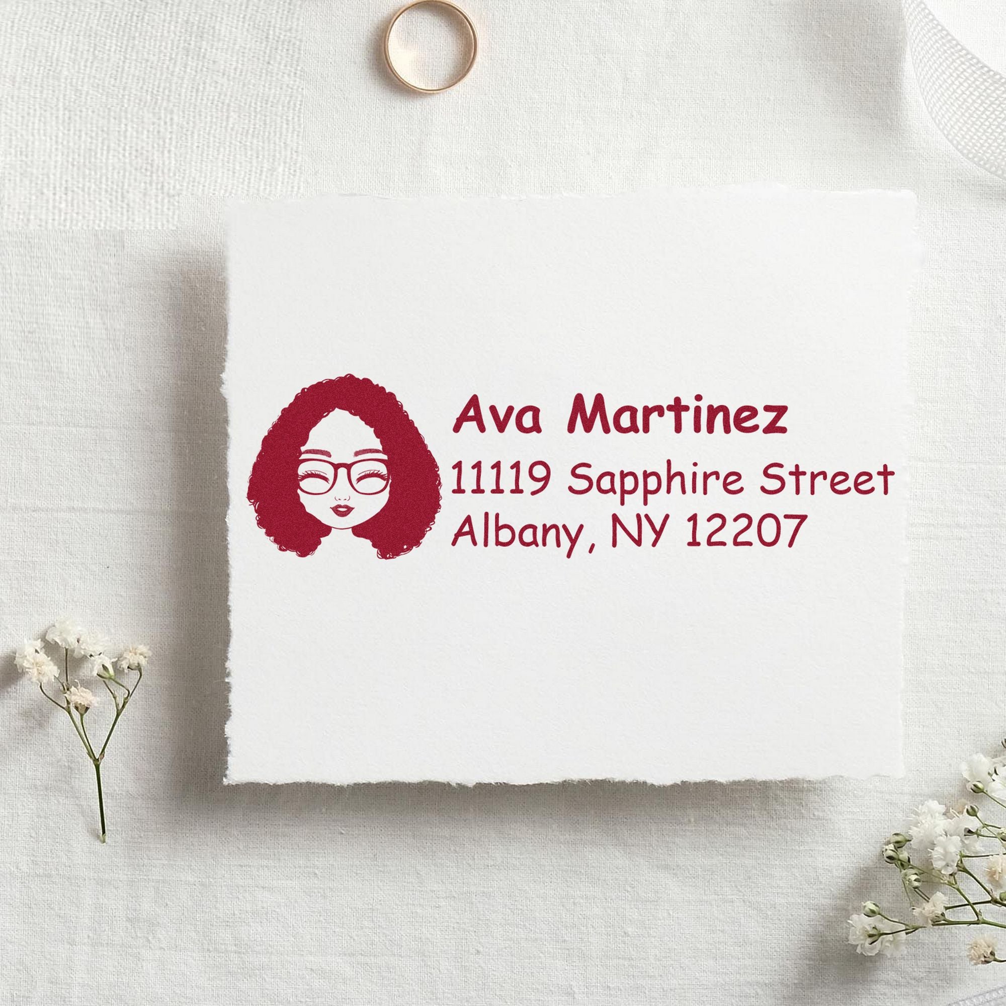 Wood Handle Ms Ava Bitmoji Address Stamp