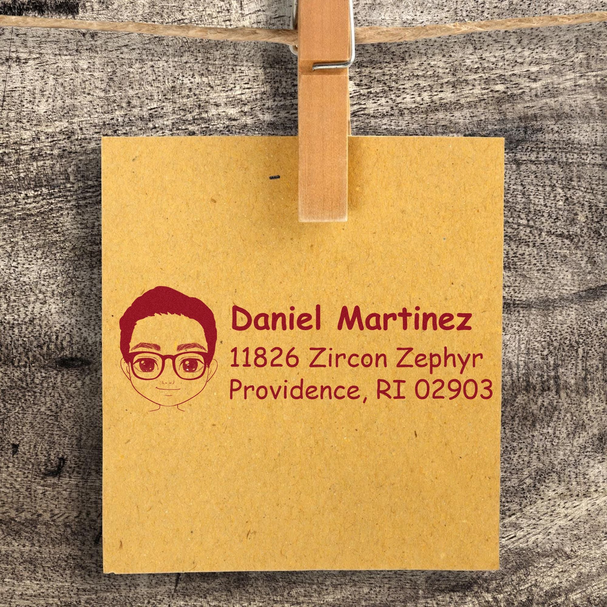 Wood Handle Mr Daniel Bitmoji Address Stamp