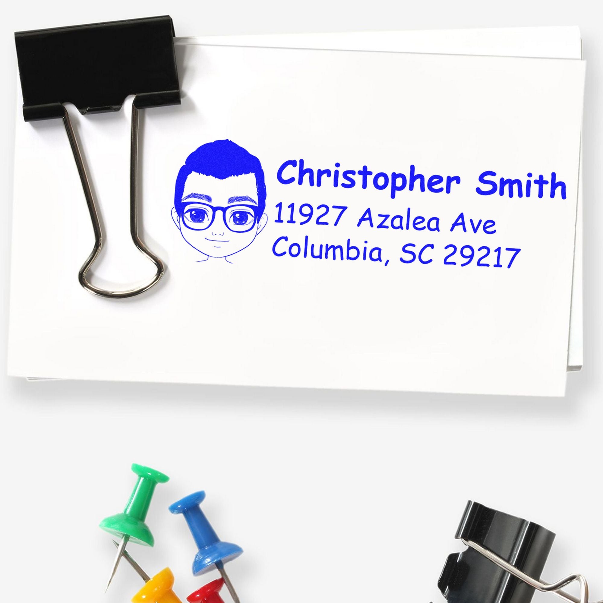 Wood Handle Mr Christopher Bitmoji Address Stamp