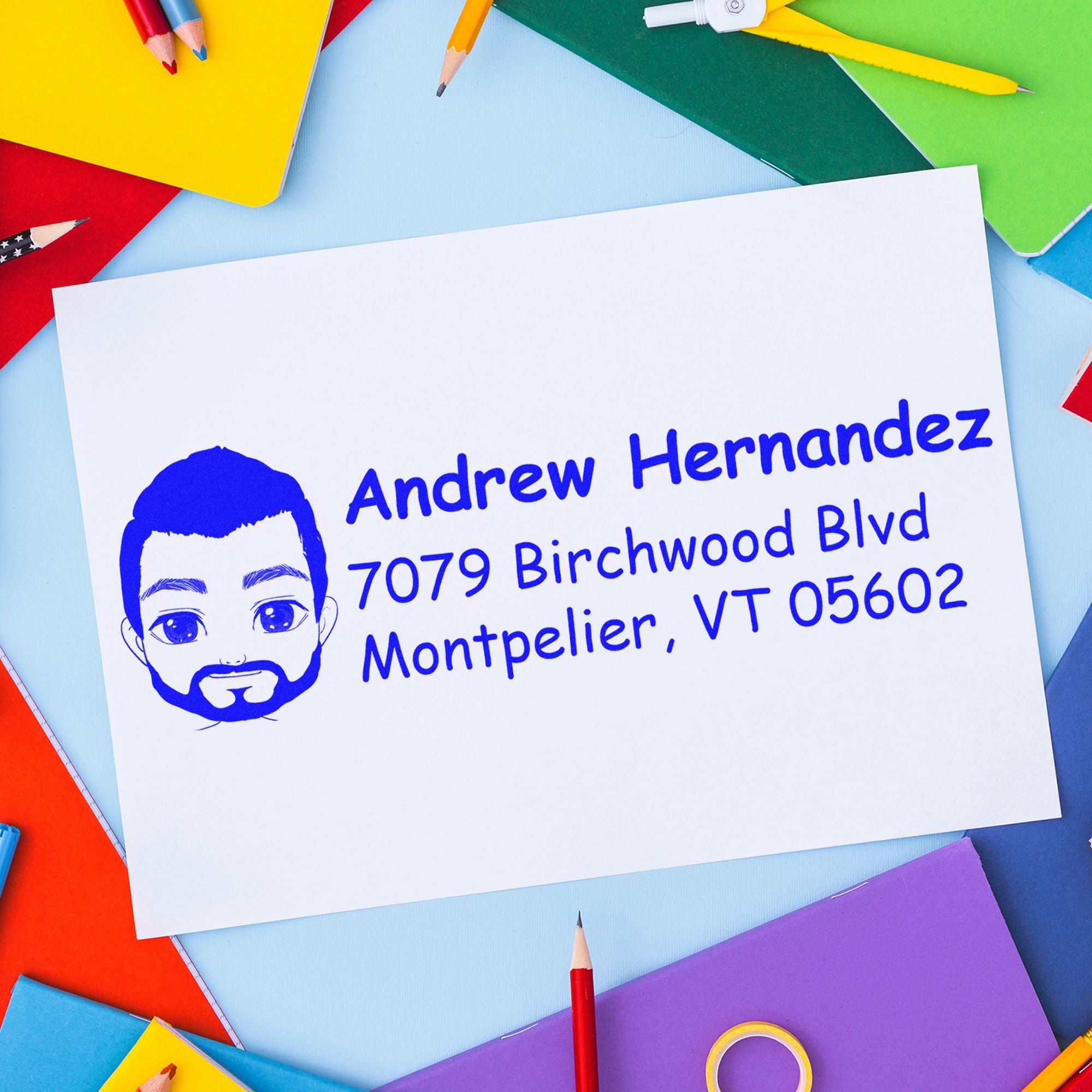 Wood Handle Mr Andrew Bitmoji Address Stamp