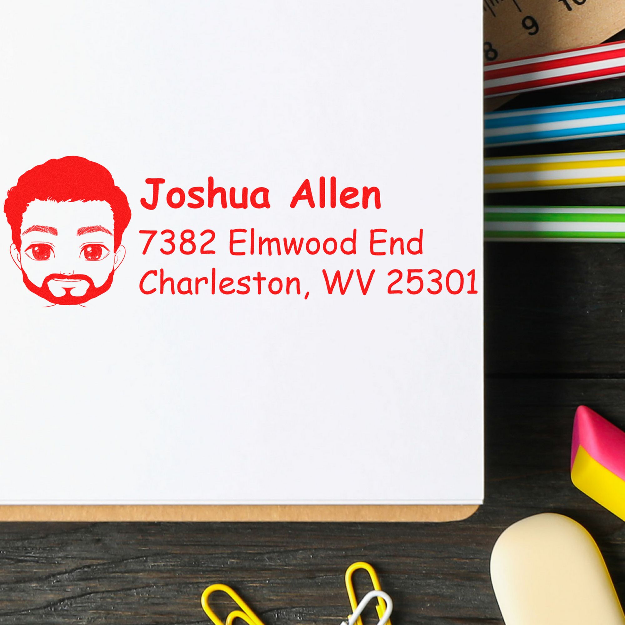 Wood Handle Mr Joshua Bitmoji Address Stamp