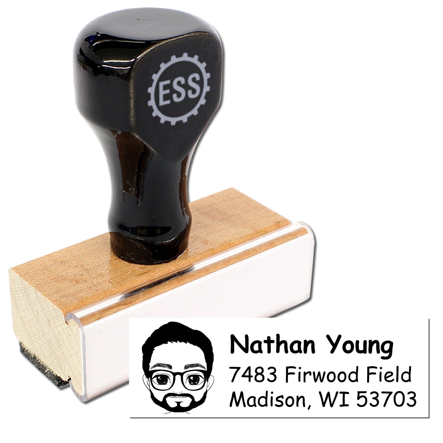 Wood Handle Mr Nathan Bitmoji Address Stamp