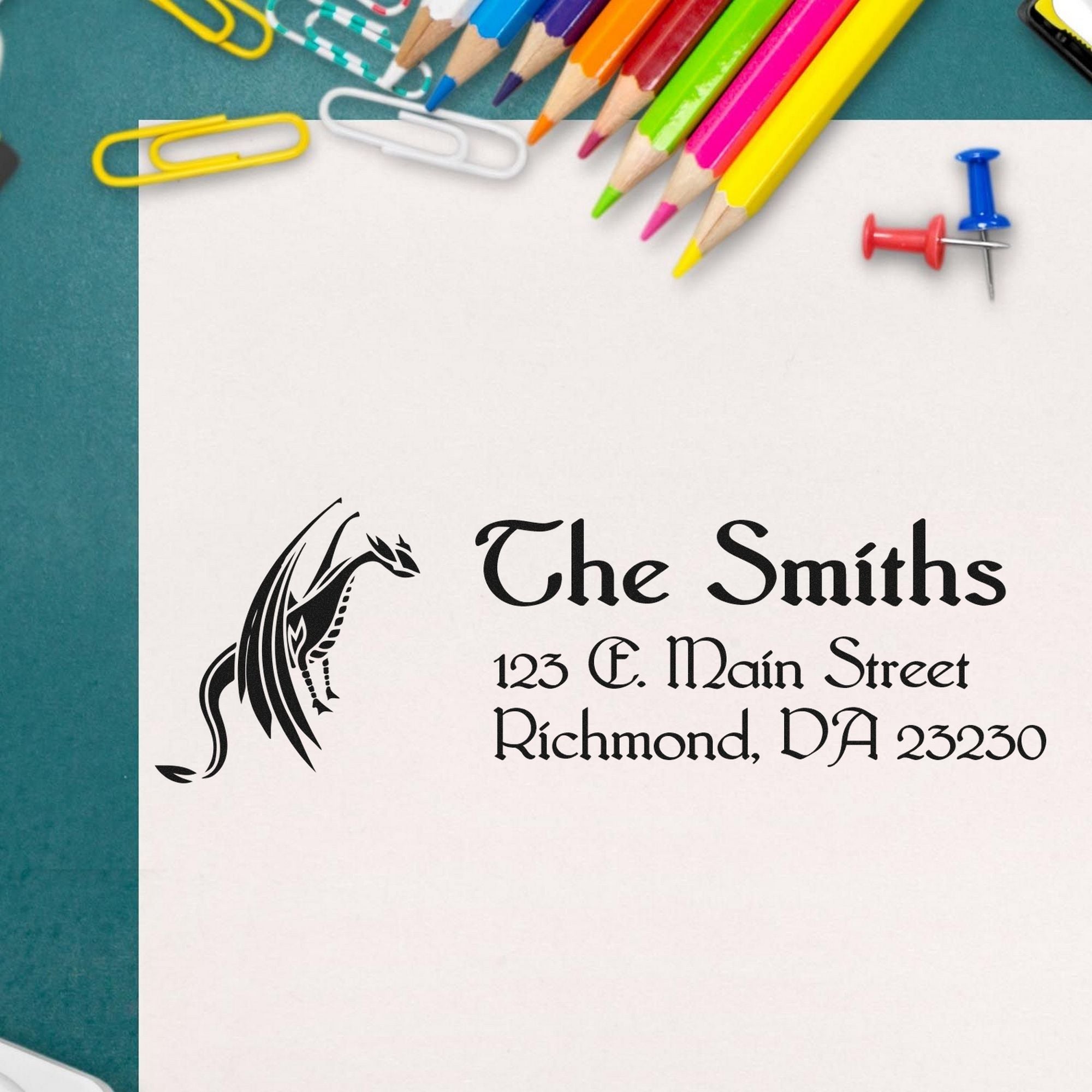 Slim Wrath Dragon Customizable Name and Address Stamp