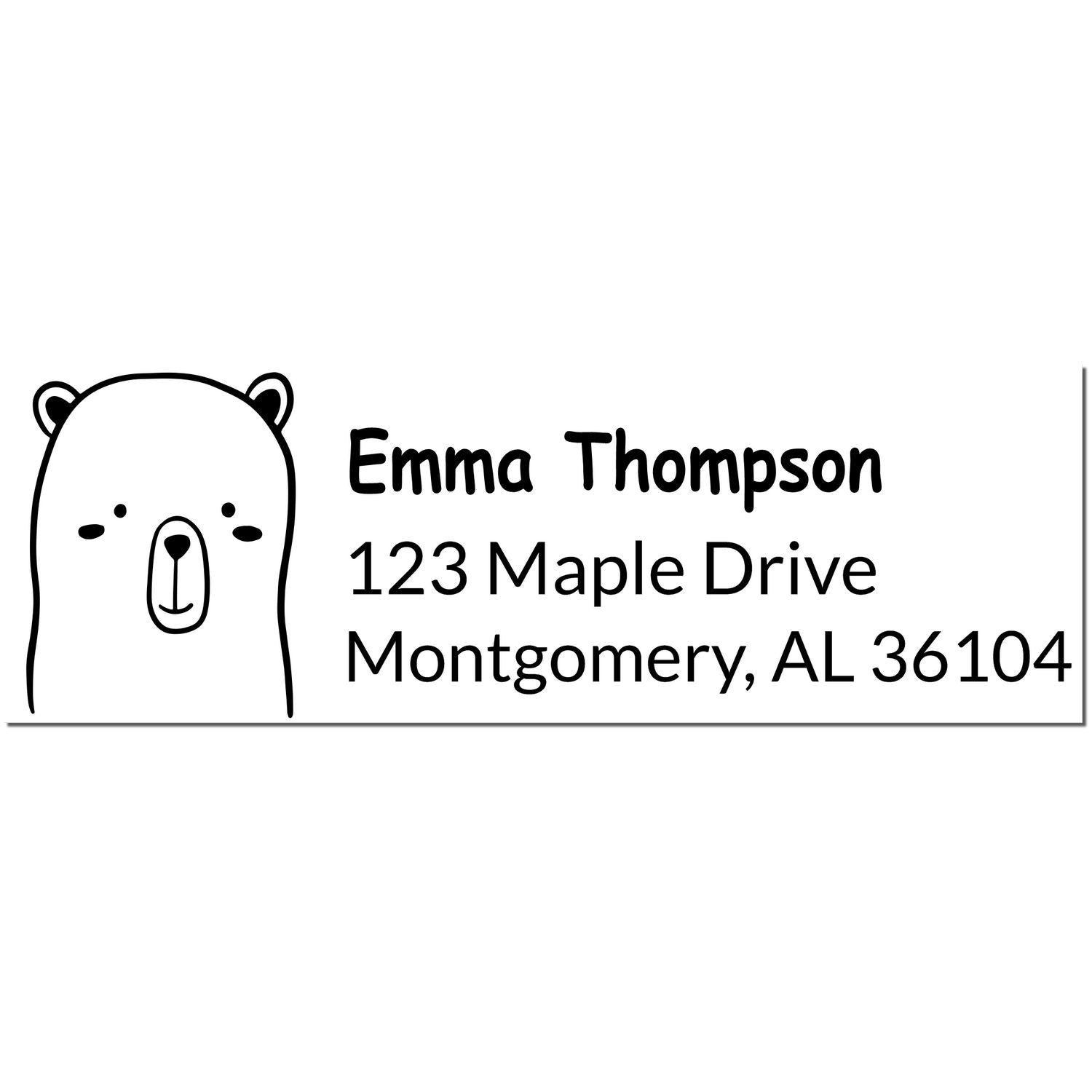 Wood Handle Adorable Bear Personalized Address Rubber Stamp