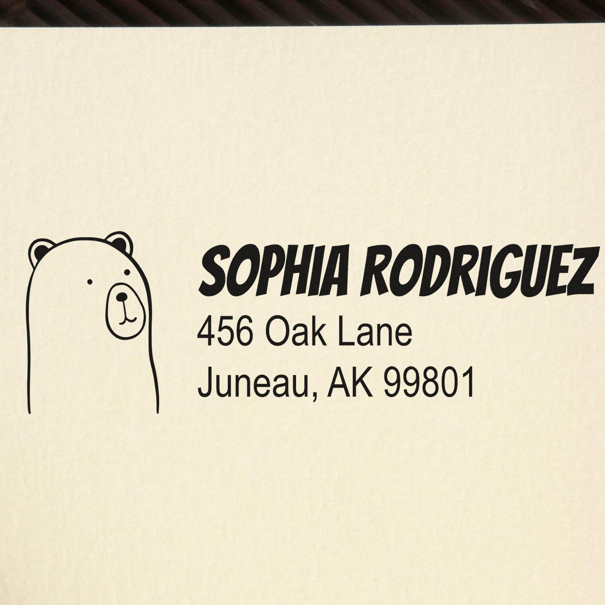 Wood Handle Cuddly Polar Bear Personalized Return Address Rubber Stamp