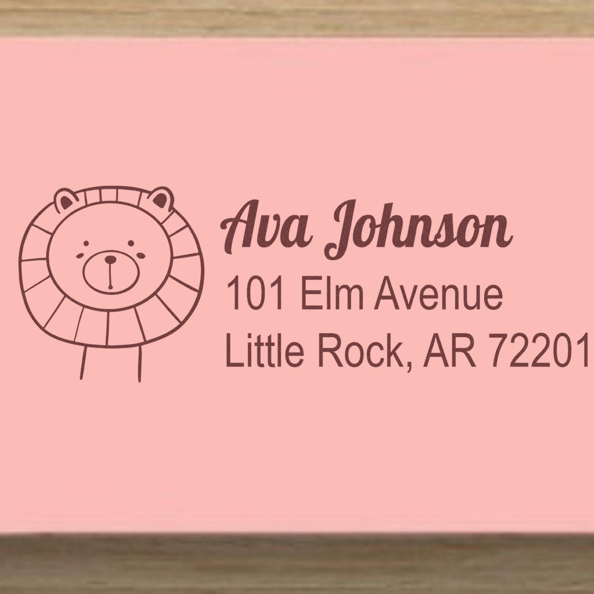 Wood Handle Lovable Lion's Lair Personalized Mailing Rubber Stamp