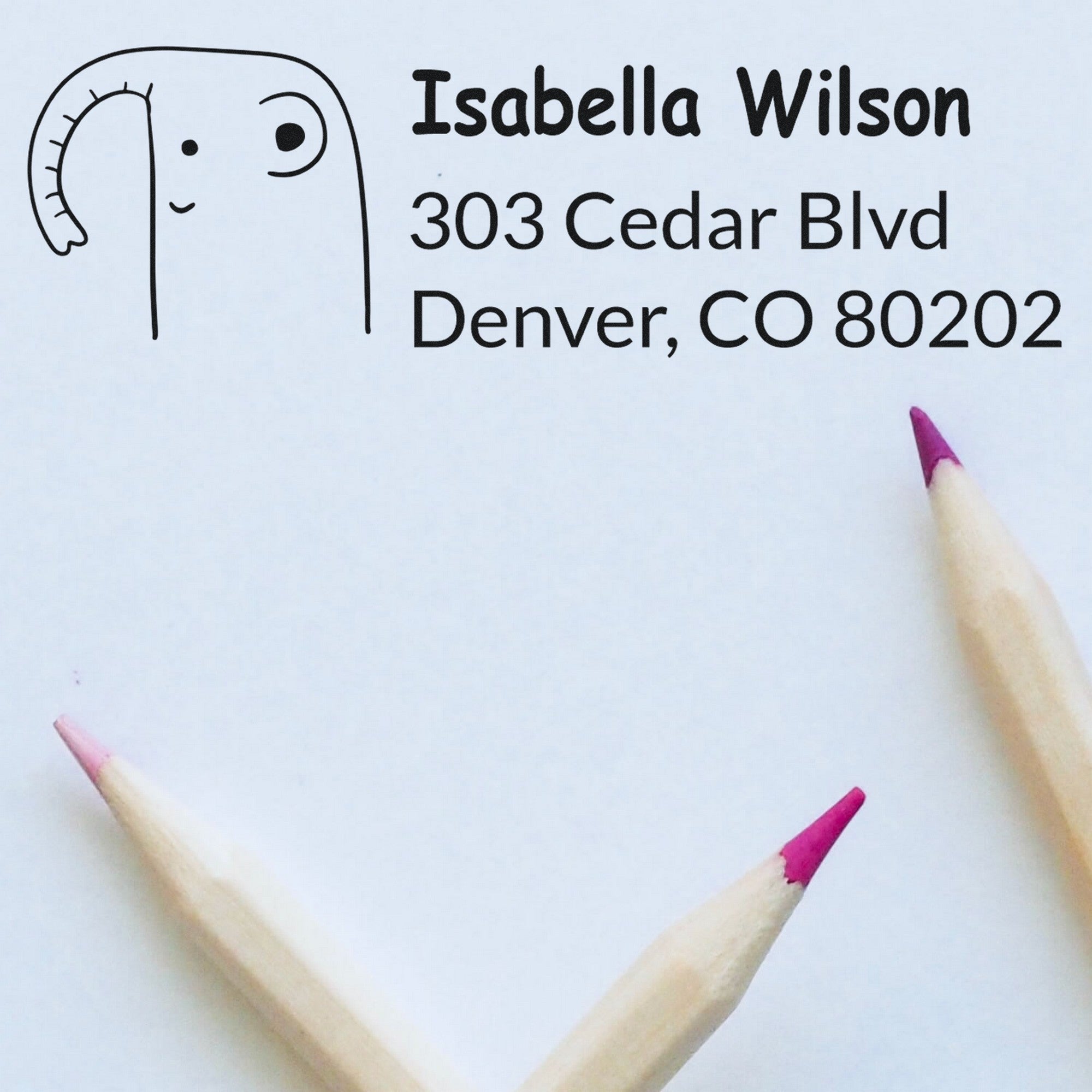 Wood Handle Endearing Elephant Personalized Home Address Rubber Stamp