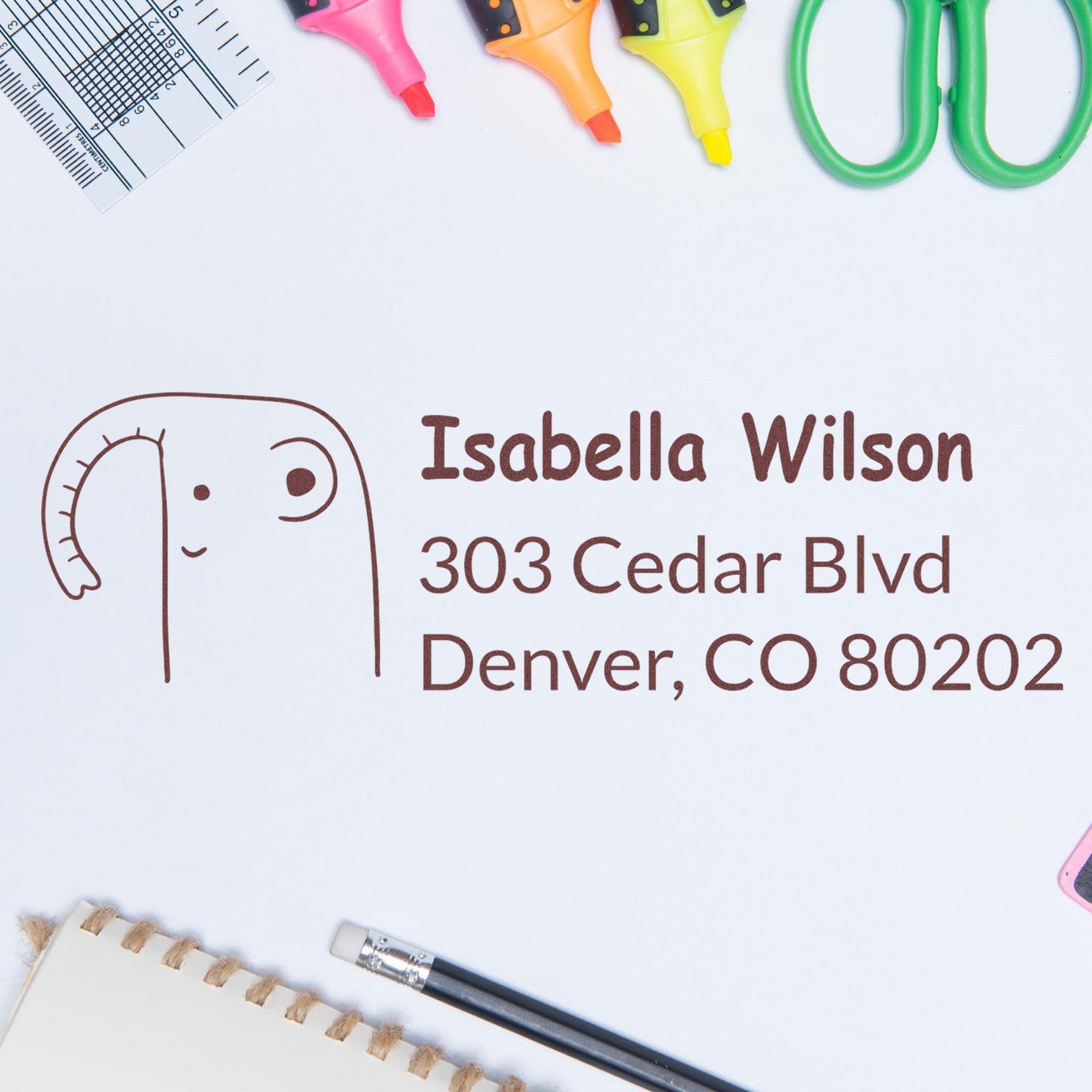 Slim Pre-Inked Endearing Elephant Custom Name and Address Stamp