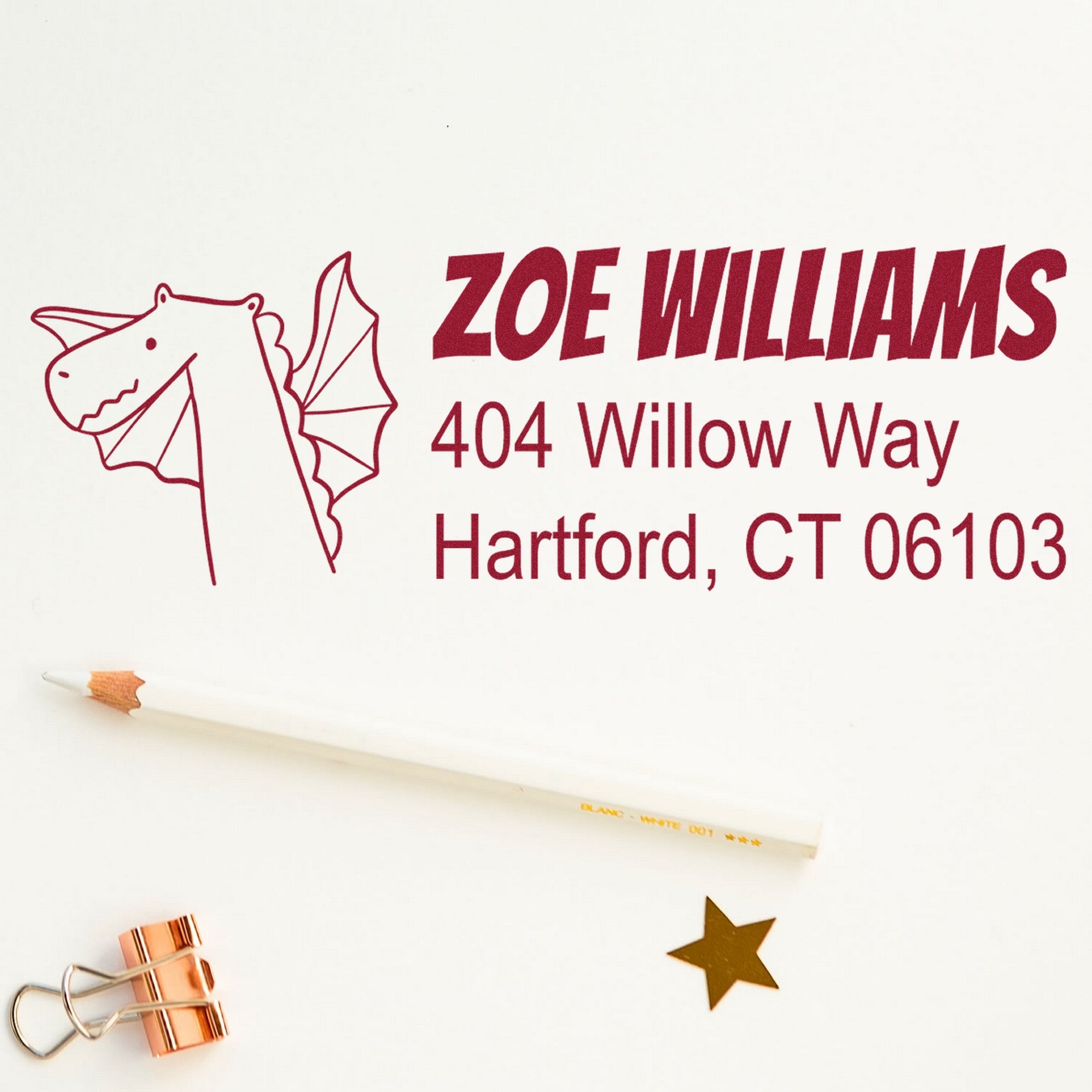 Wood Handle Dragon Delight Personalized Address Return Rubber Stamp