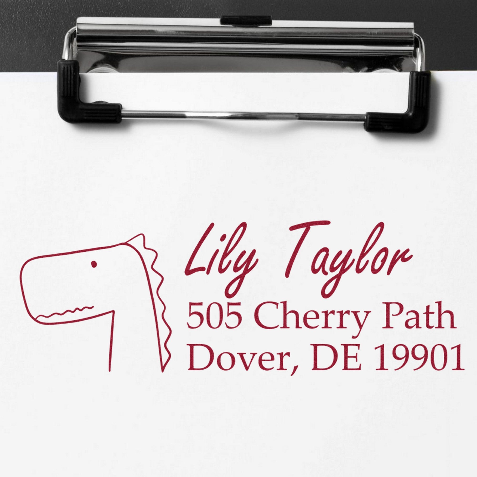 Wood Handle Mirthful Dino Personalized Mailing Address Rubber Stamp