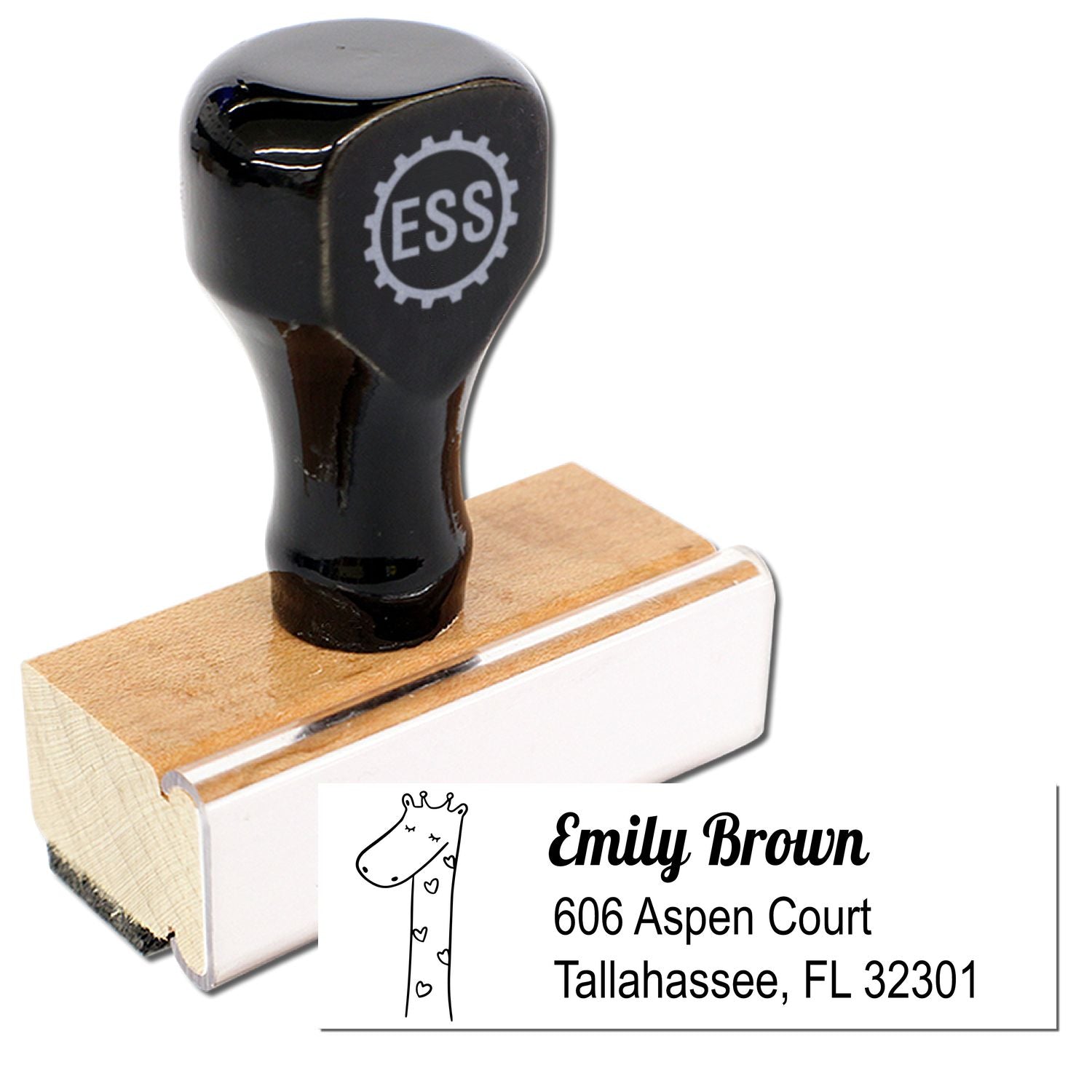 Wood Handle Lovely Giraffe Personalized Mail Address Rubber Stamp