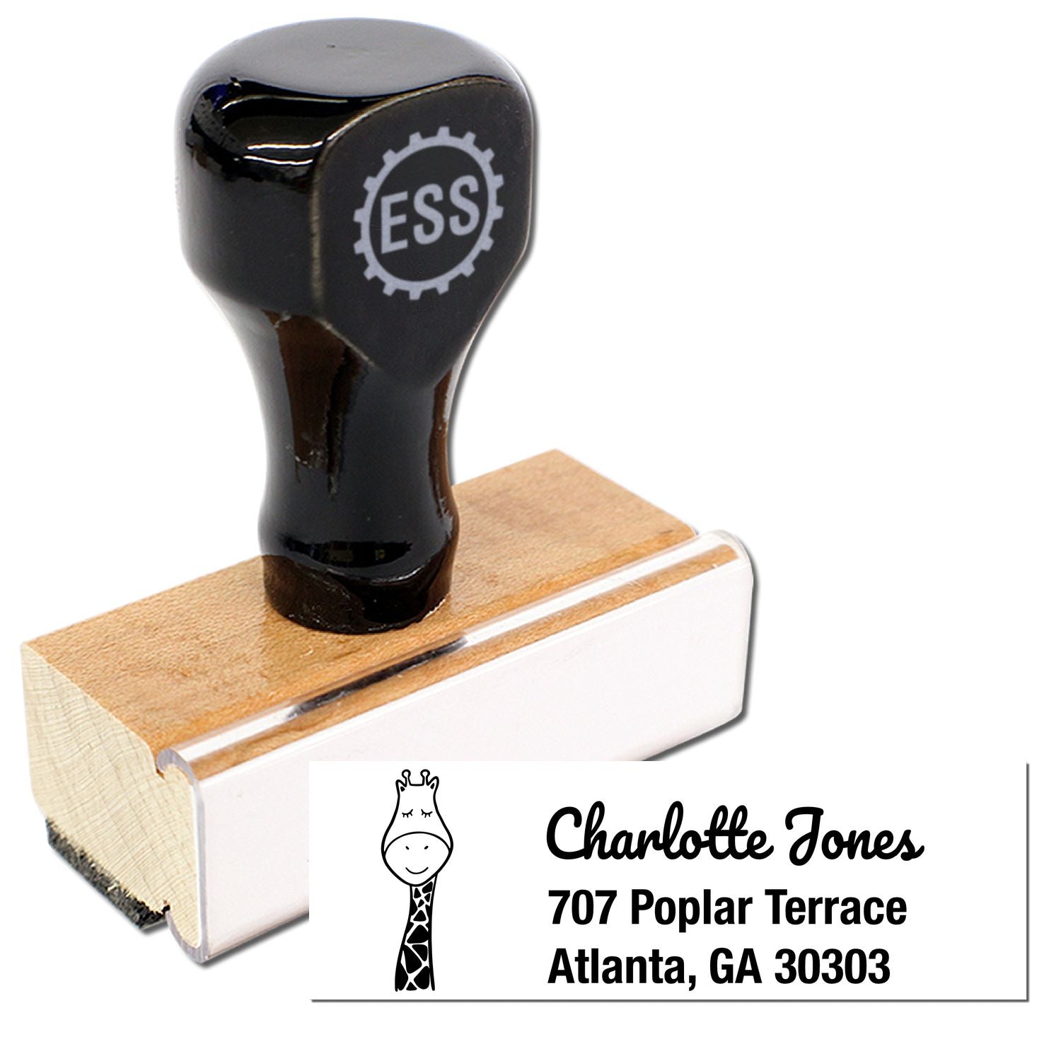 Wood Handle Jolly Giraffe Personalized New Address Rubber Stamp