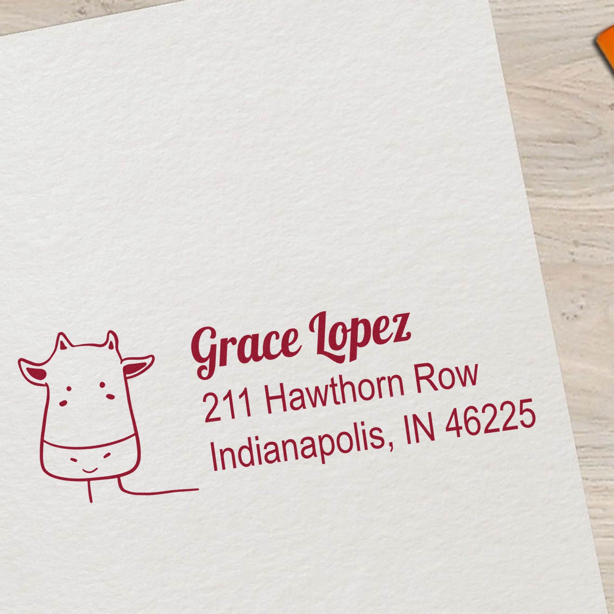 Wood Handle Cow Cuddles Custom Return Address Rubber Stamp