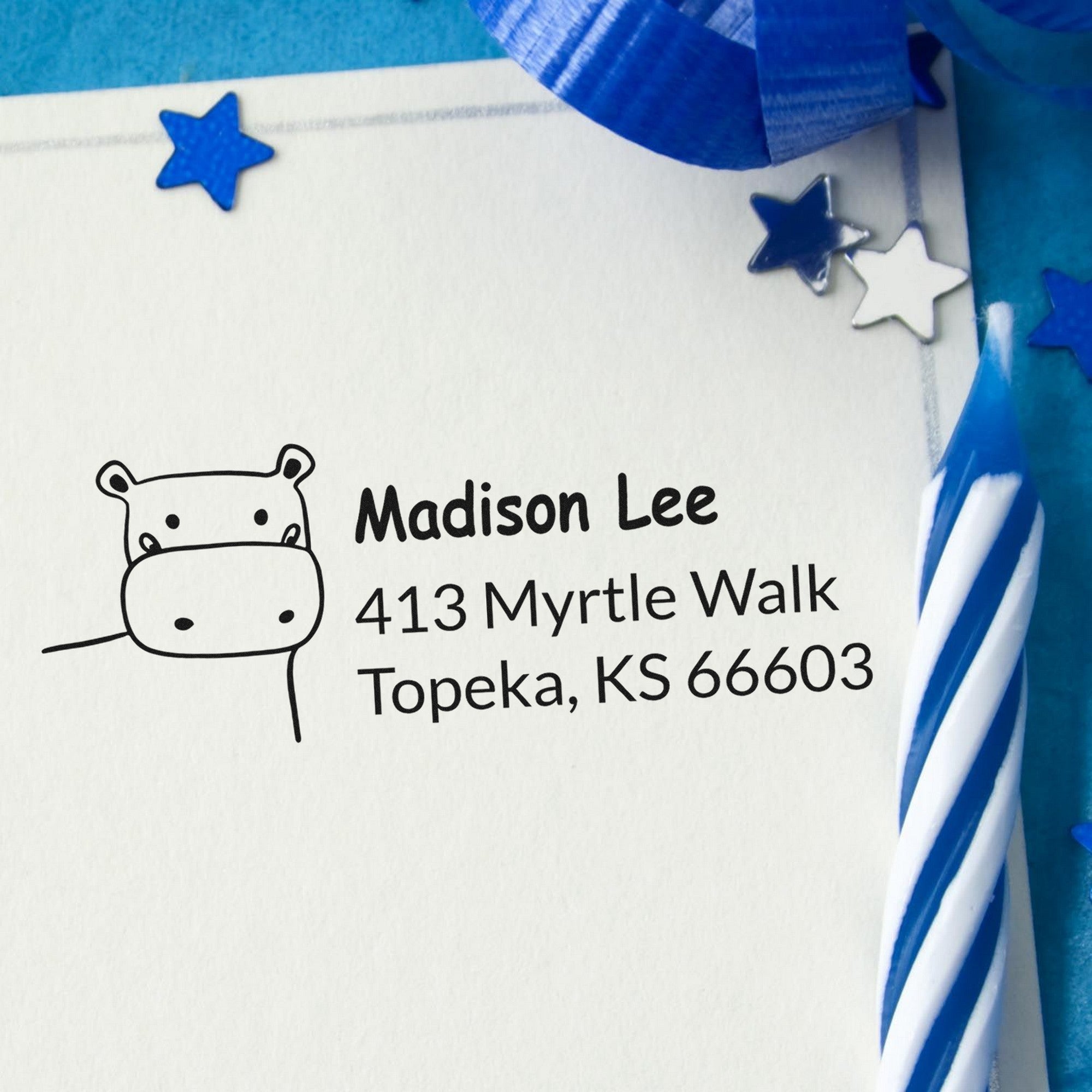 Happy Hippo Customizable Address Return Self-Inking Stamp