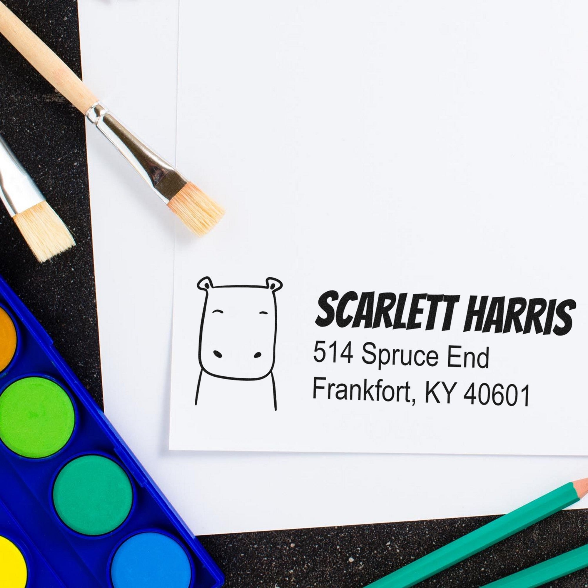 Hopeful Hippo Customizable Mailing Address Self-Inking Stamp