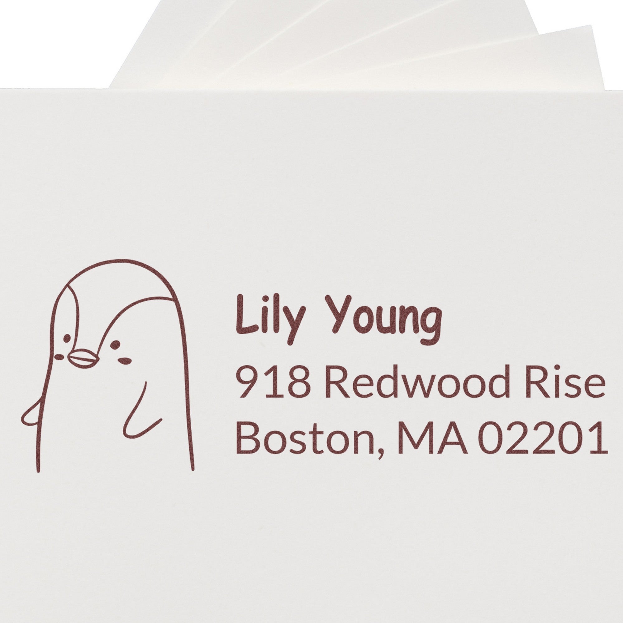 Wood Handle Perky Penguin Custom Mail Address Rubber Stamp