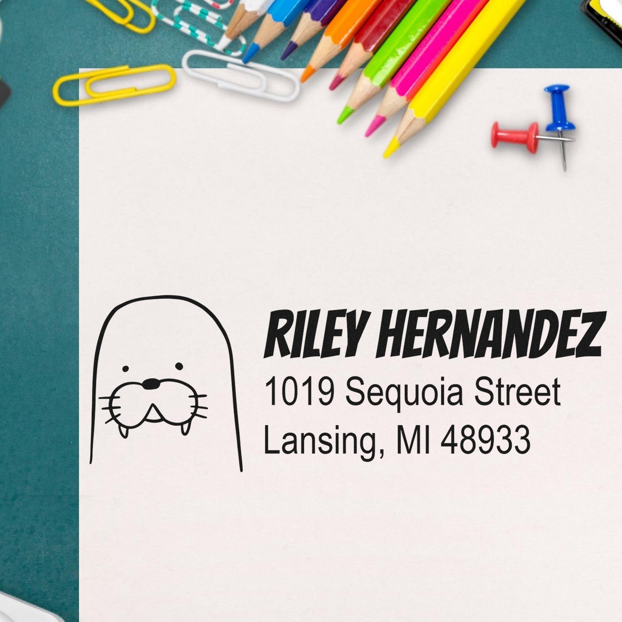 Slim Pre-Inked Wacky Walrus Customized Address Return Stamp