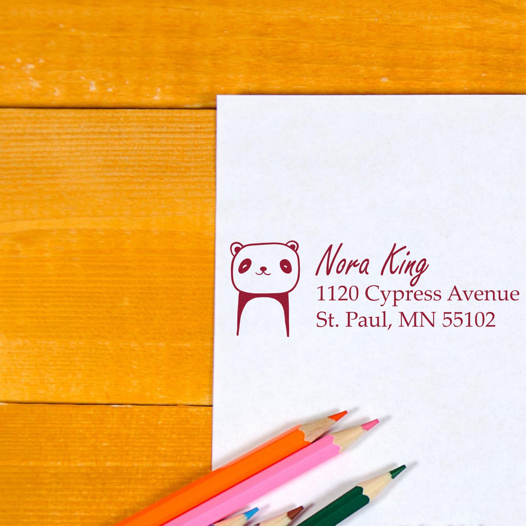 Wood Handle Playful Panda Custom Home Address For Envelopes Rubber Stamp