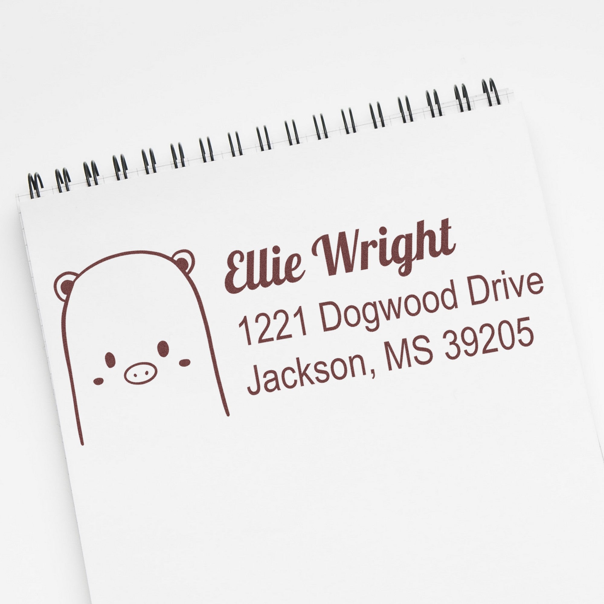 Wood Handle Beautiful Bear Custom Address Label Rubber Stamp