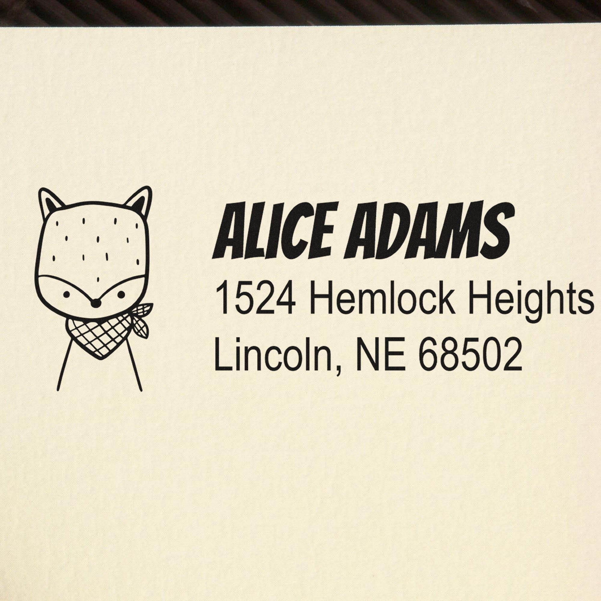 Wood Handle Fancy Fox Customized Name and Address Rubber Stamp