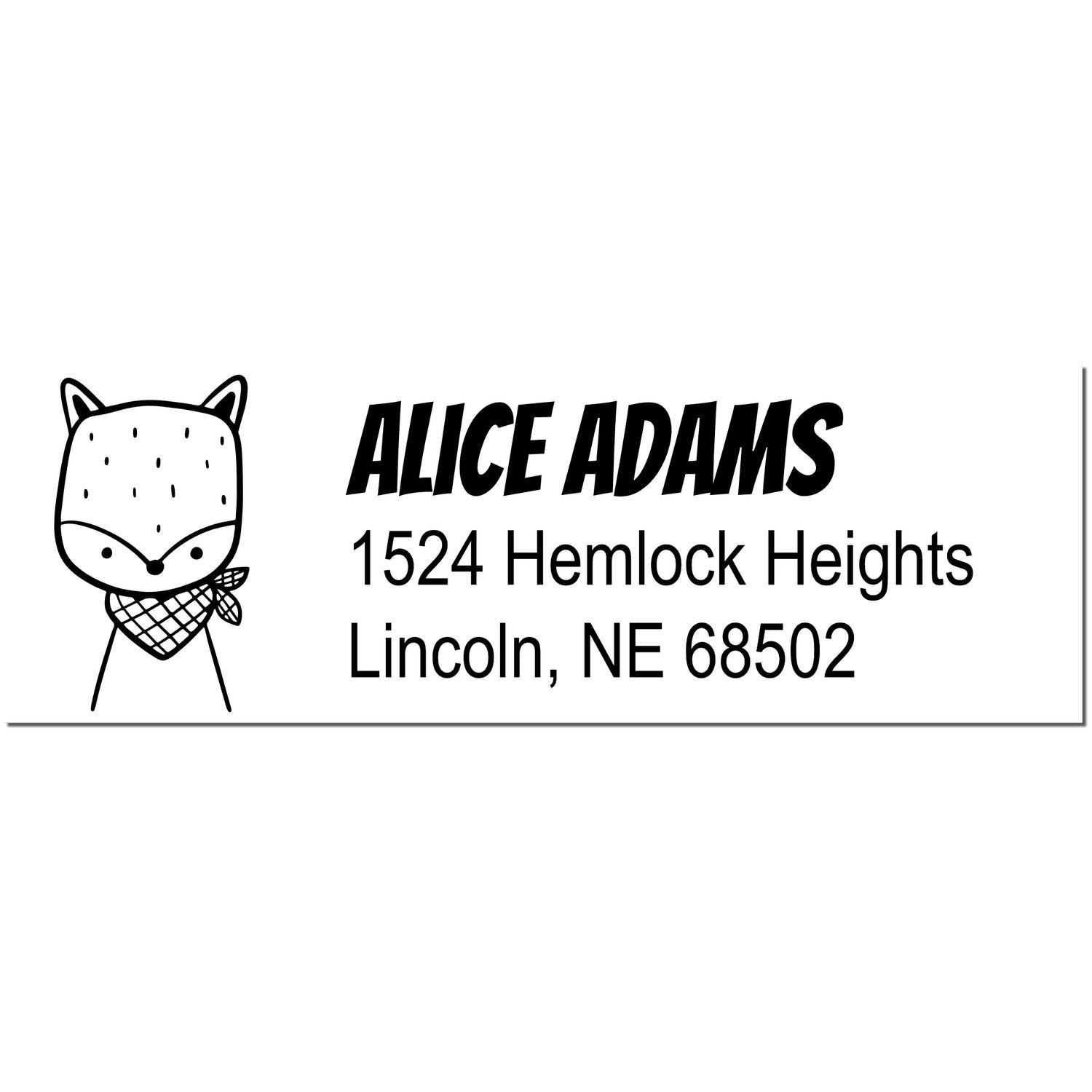 Wood Handle Fancy Fox Customized Name and Address Rubber Stamp