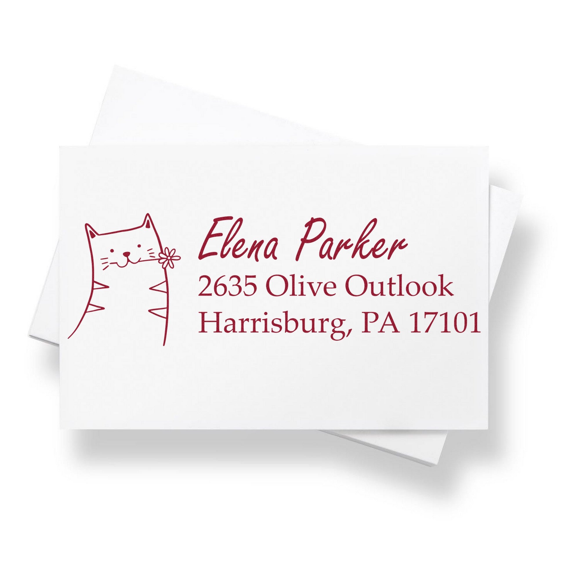 Slim Pre-Inked Fluffy Feline Handmade Home Address For Envelopes Stamp