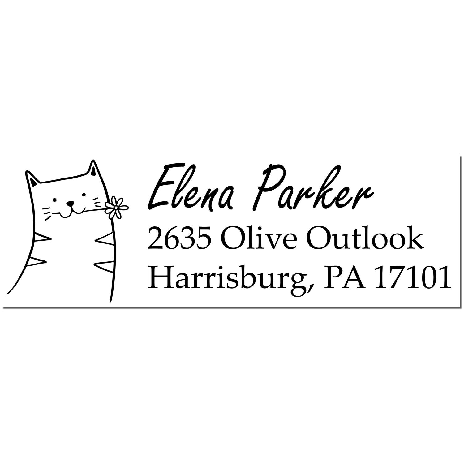 Slim Pre-Inked Fluffy Feline Handmade Home Address For Envelopes Stamp