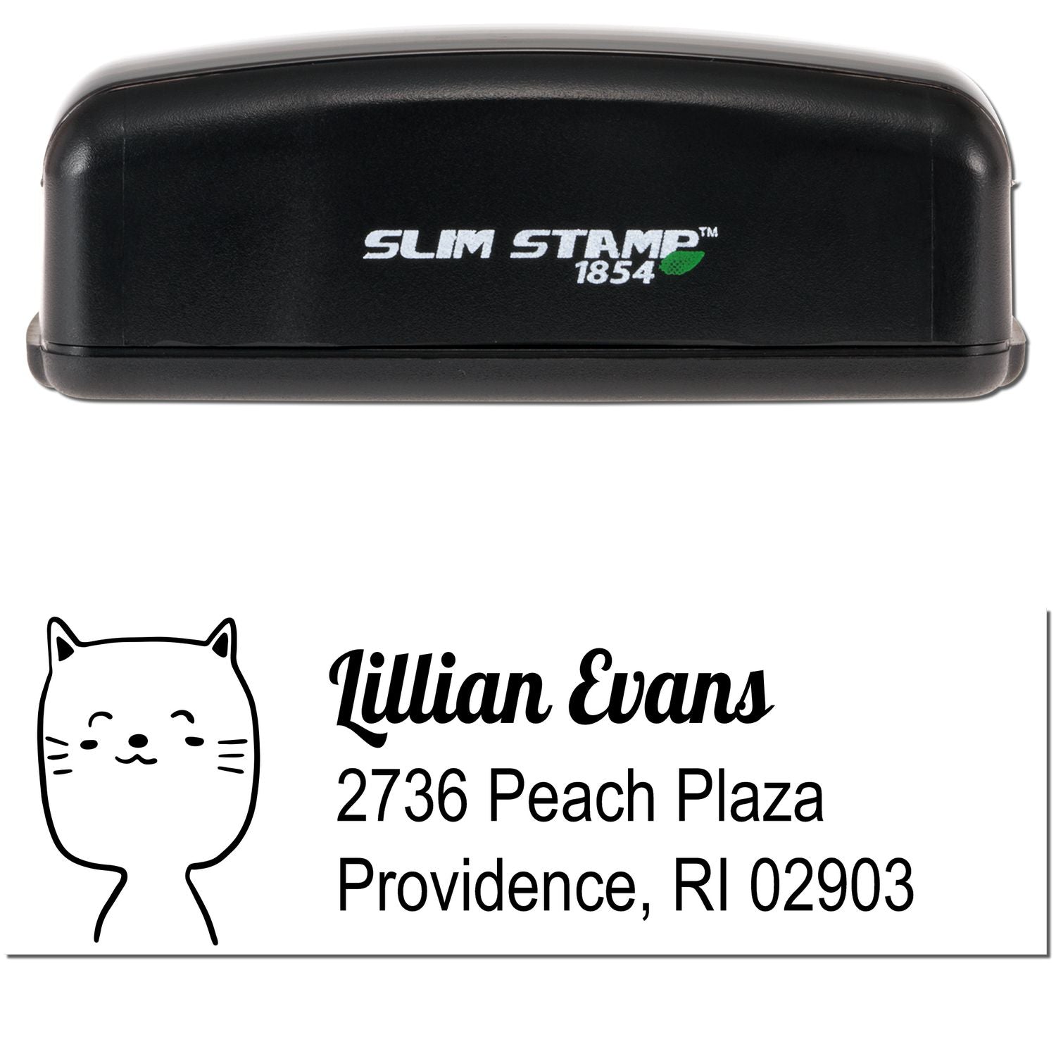 Slim Pre-Inked Happy Cat Handmade Address Label Stamp