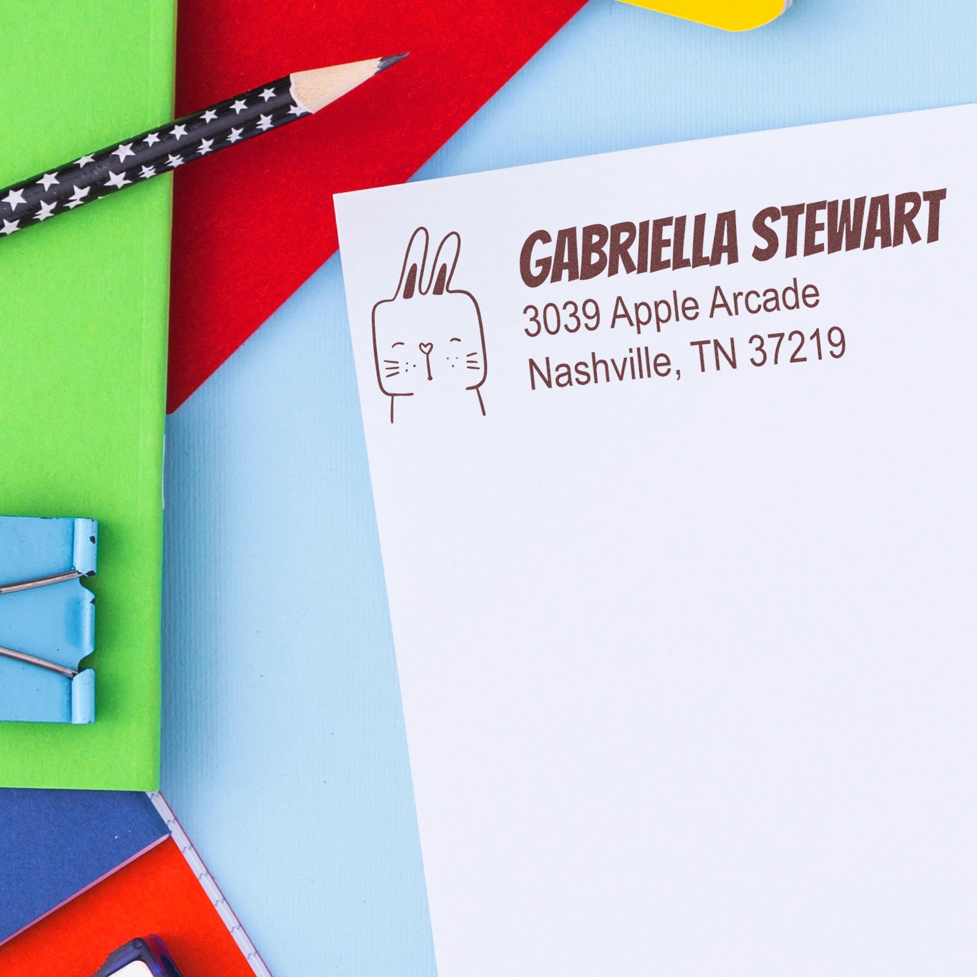 Fuzzy Rabbit Custom Mail Address Self-Inking Stamp