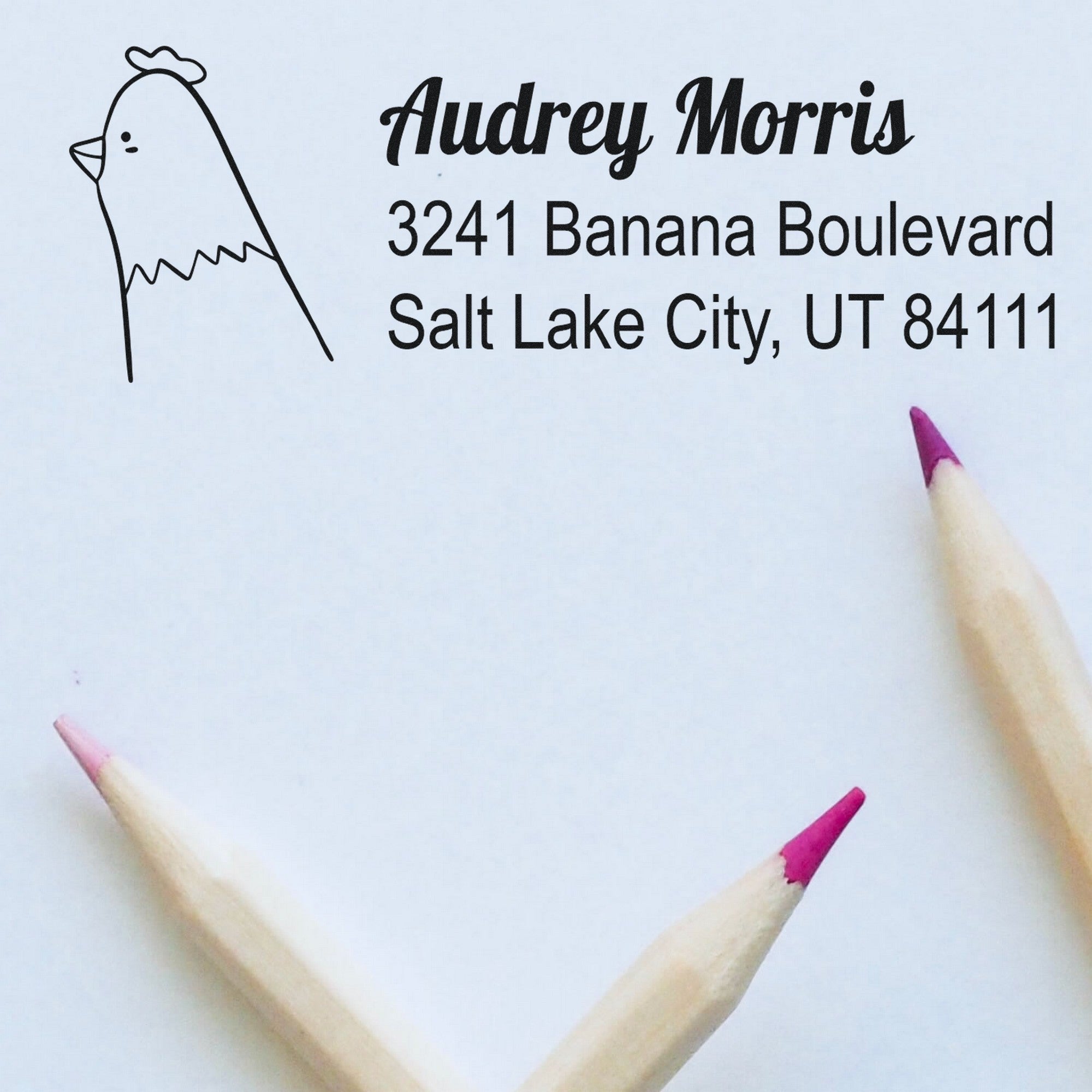 Wood Handle Clucking Chicken Handmade Mailing Address Rubber Stamp