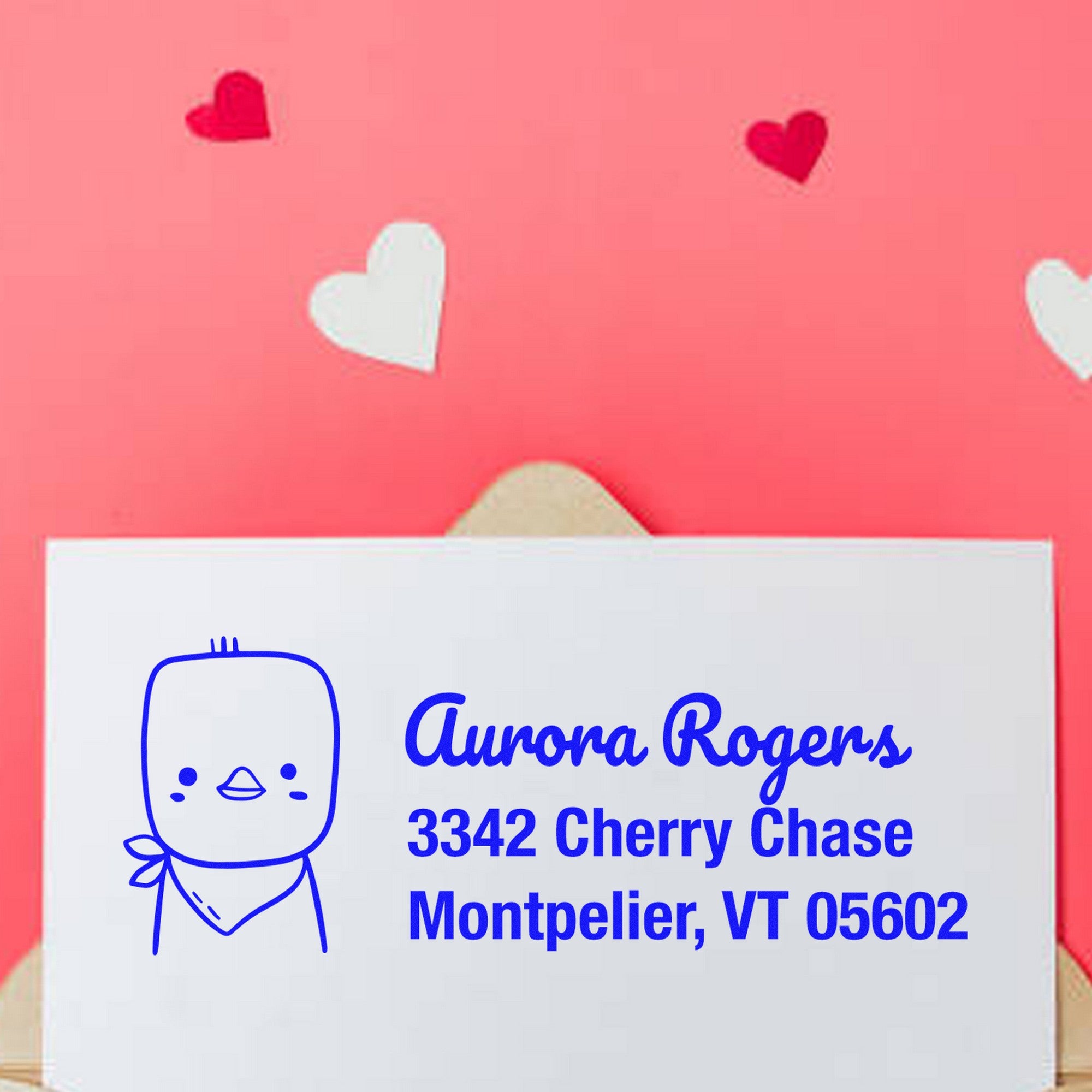 Wood Handle Cute Chick Handmade Mail Address Rubber Stamp