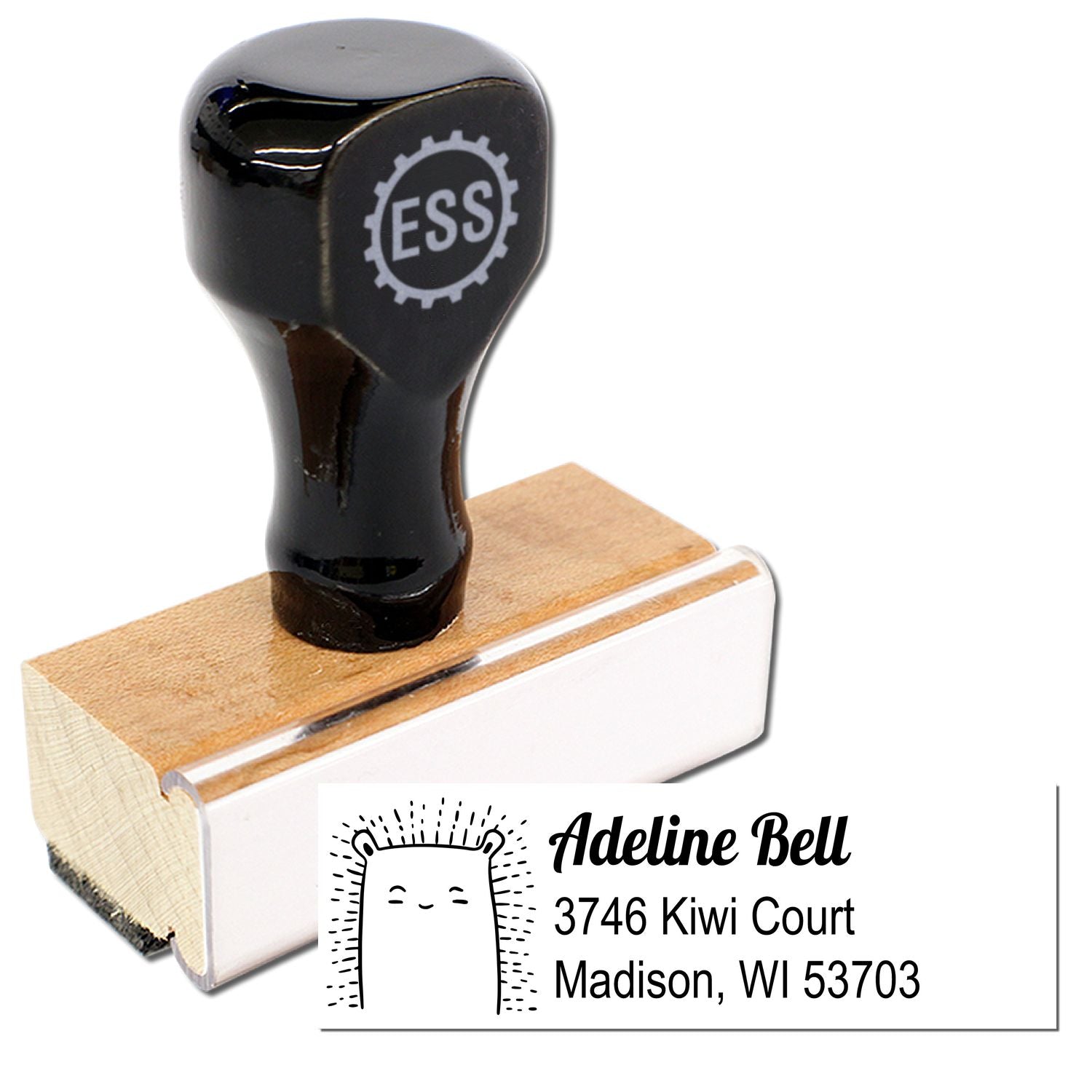 Wood Handle Bouncy Bear Customize Address Rubber Stamp