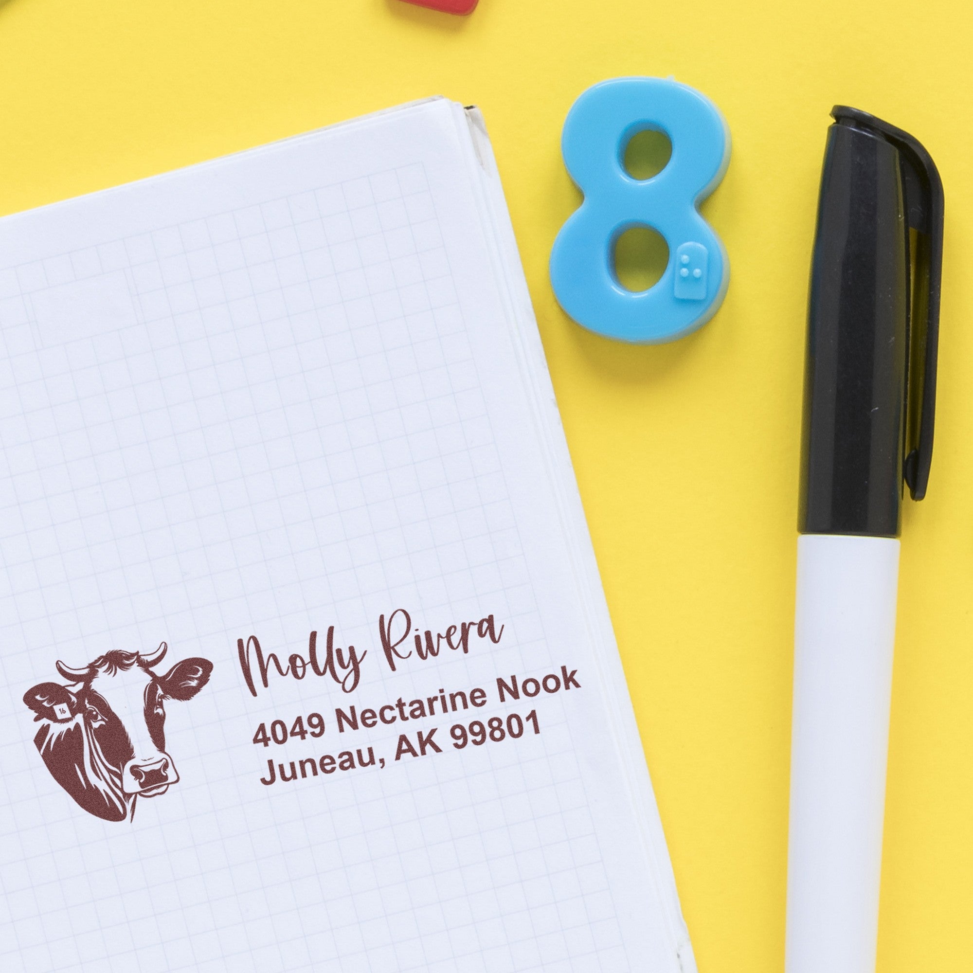 Self-Inking Serene Cow Customized Address Label Stamp