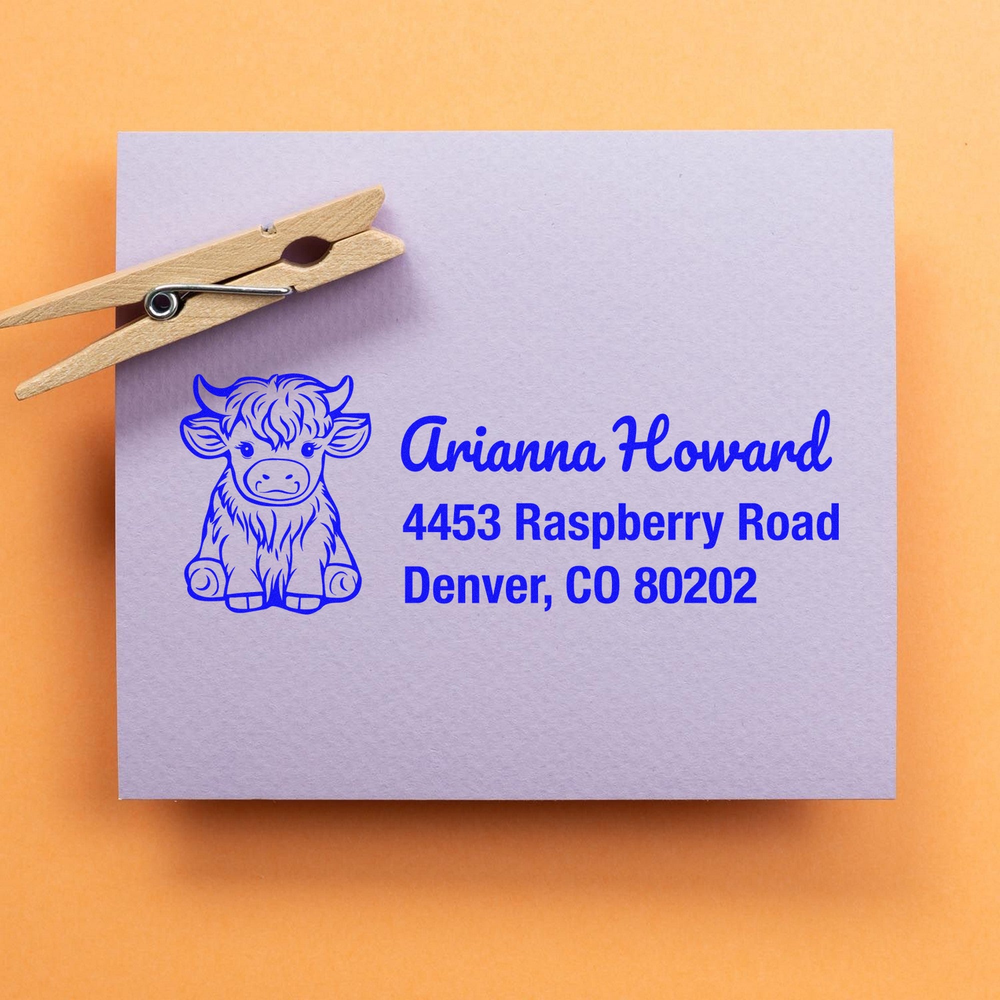 Slim Pre-Inked Rustic Cow Handmade Return Address Stamp