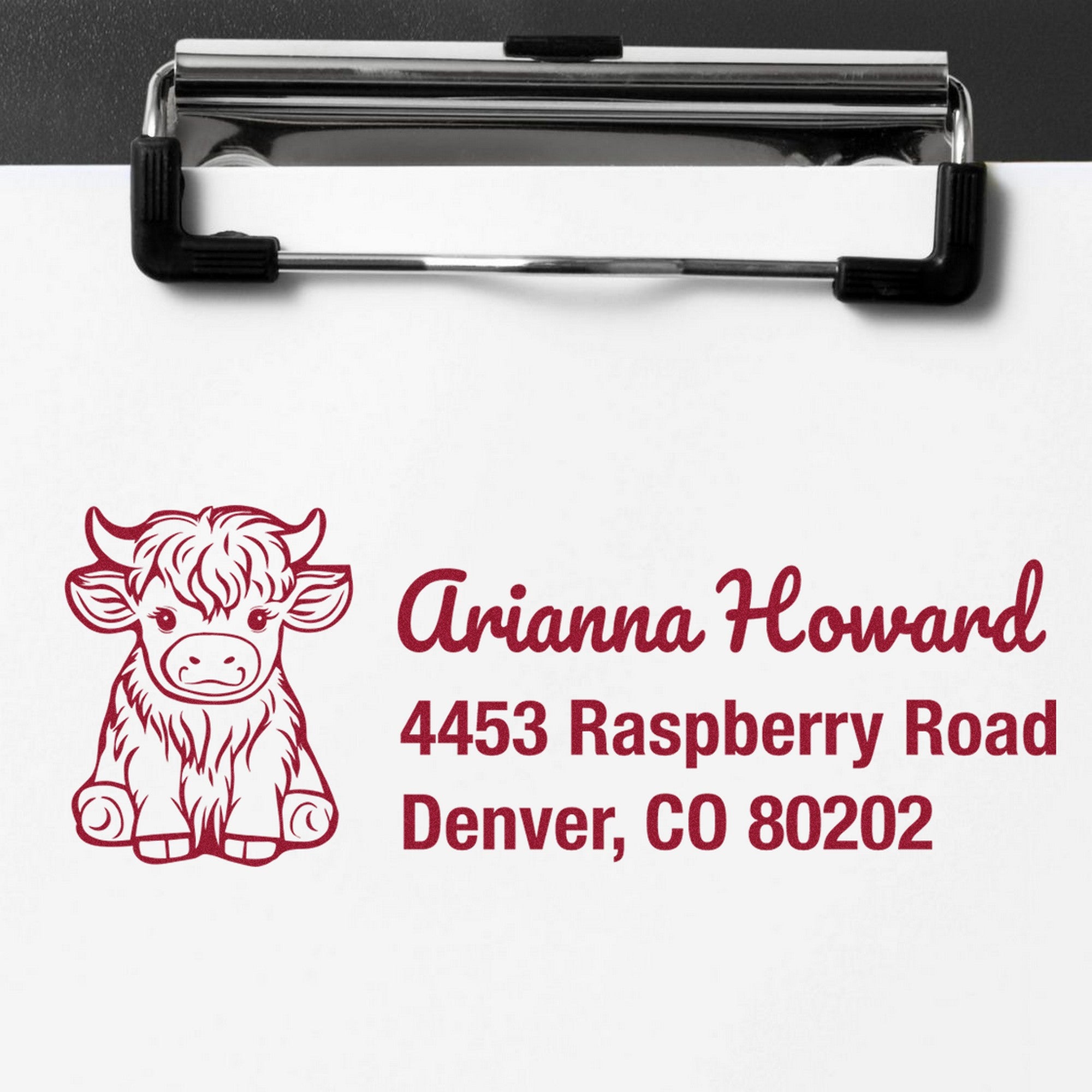 Rustic Cow Personalized Mail Rubber Stamp