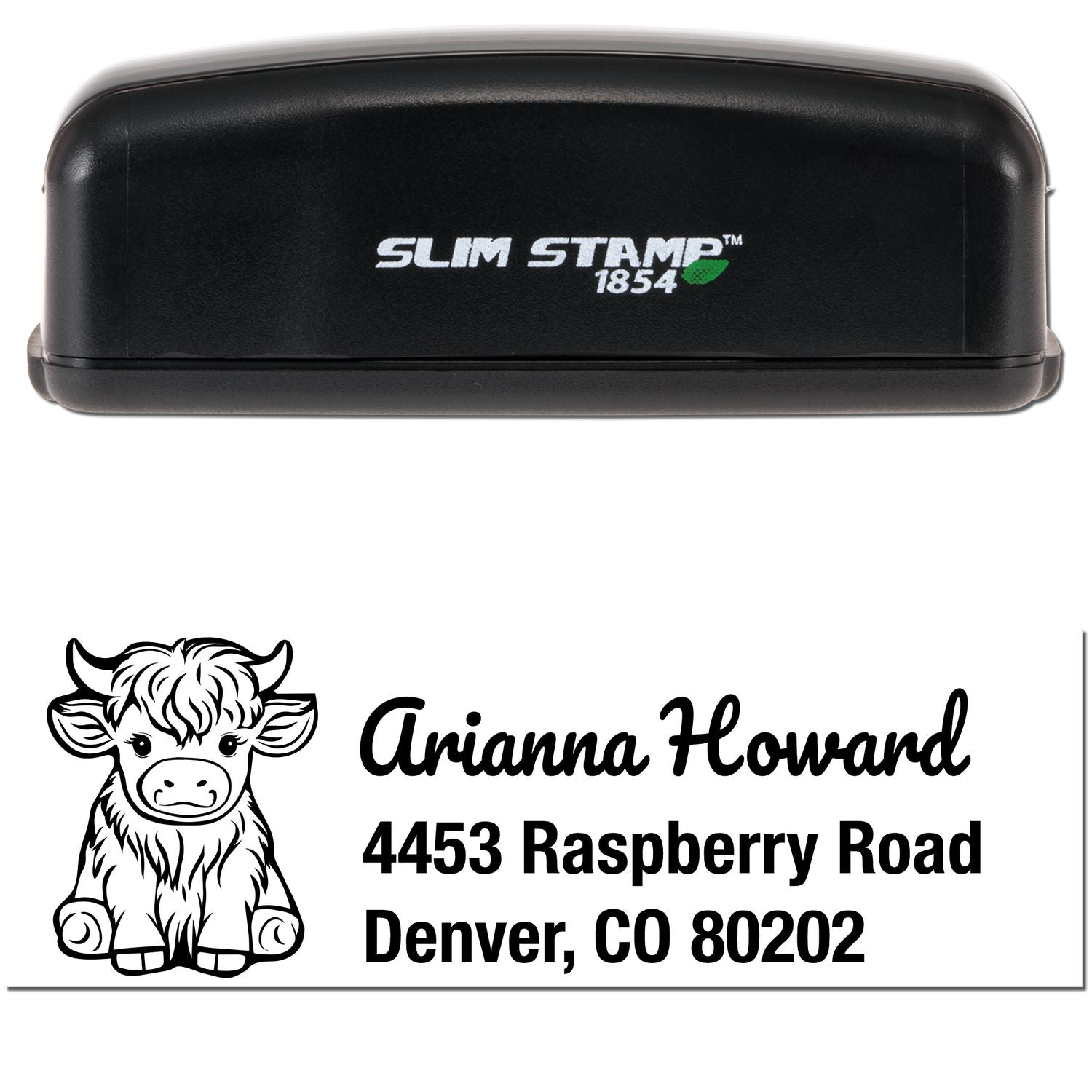 Slim Pre-Inked Rustic Cow Handmade Return Address Stamp