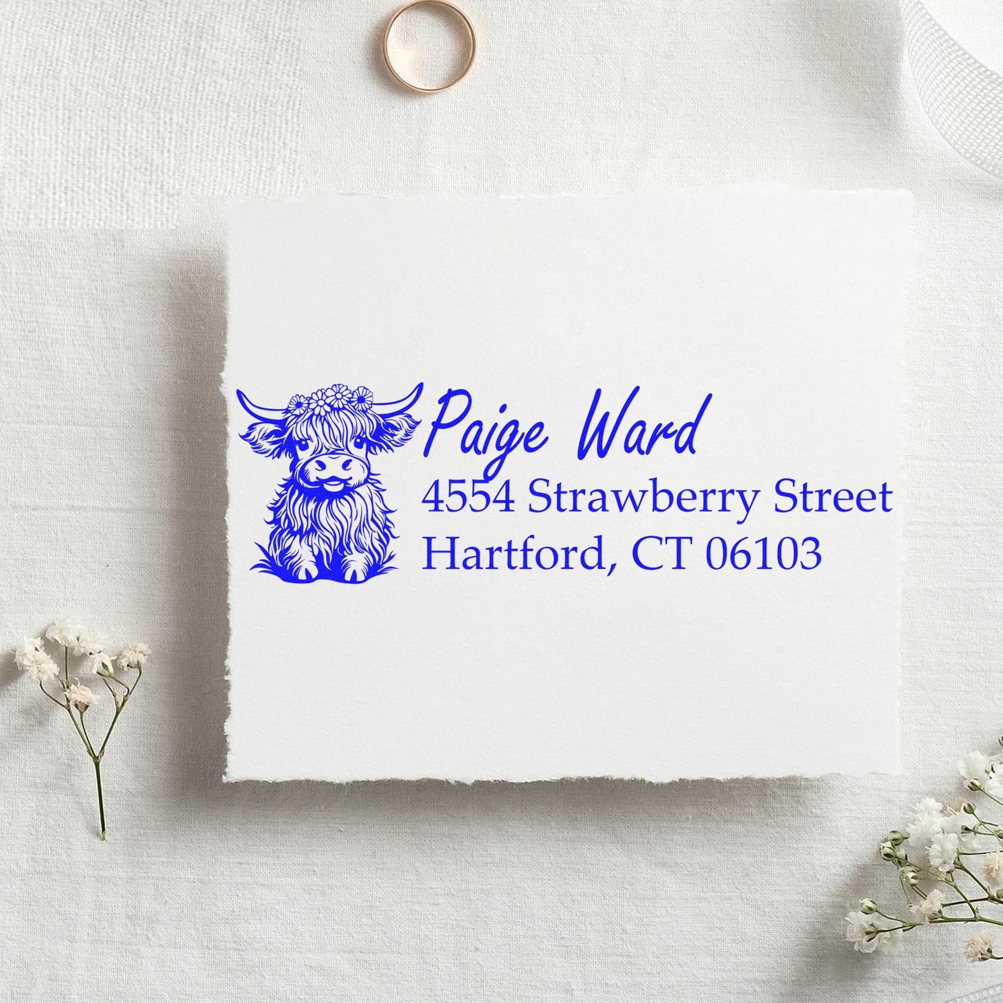 Slim Pre-Inked Fluffy Cow Handmade Name and Address Stamp