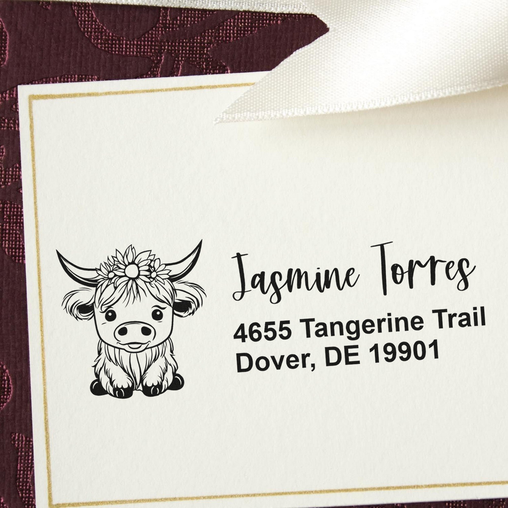 Self-Inking Gentle Cow Handmade Home Address Stamp