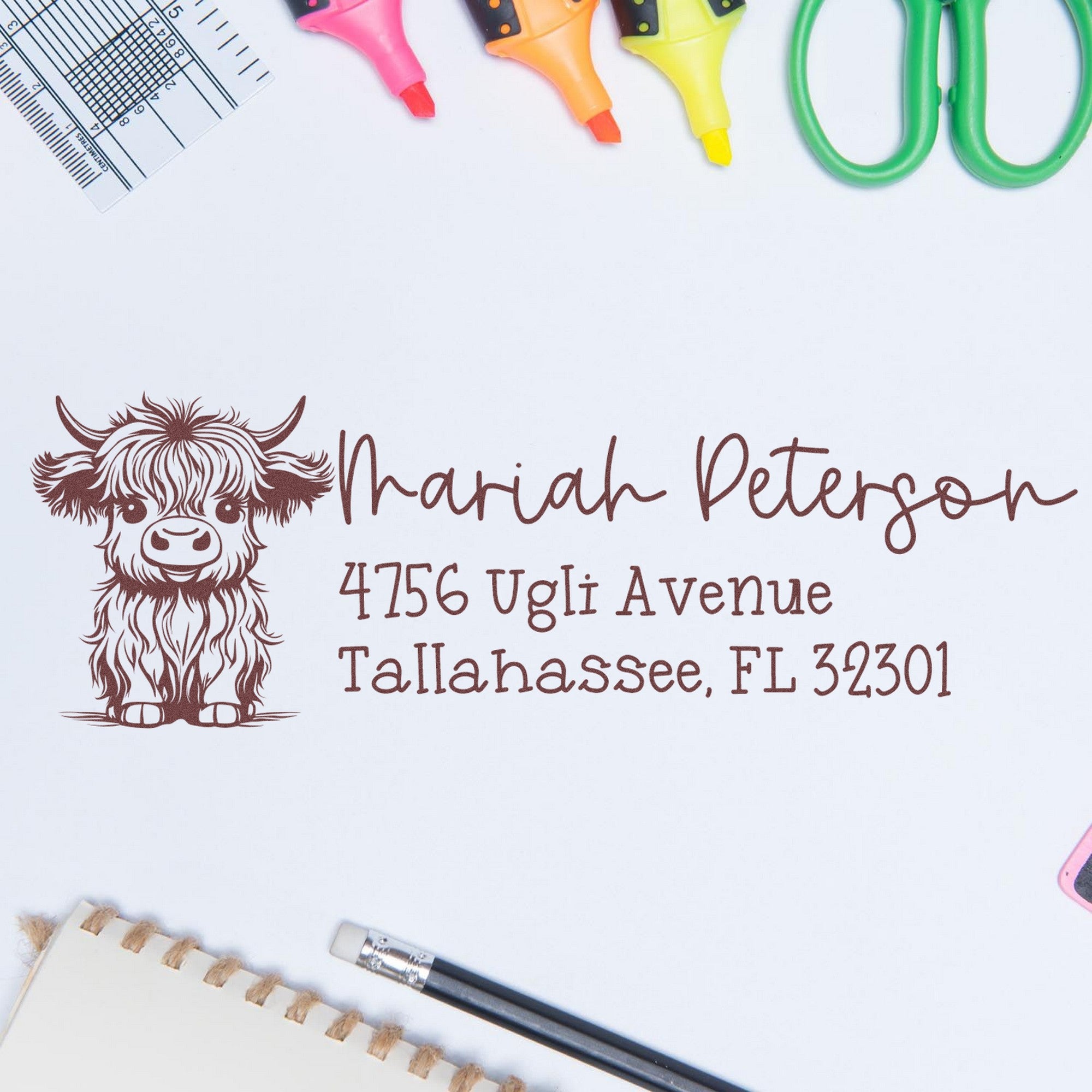 PSI Robust Cow Personalized Home Address Pre-Inked Stamp