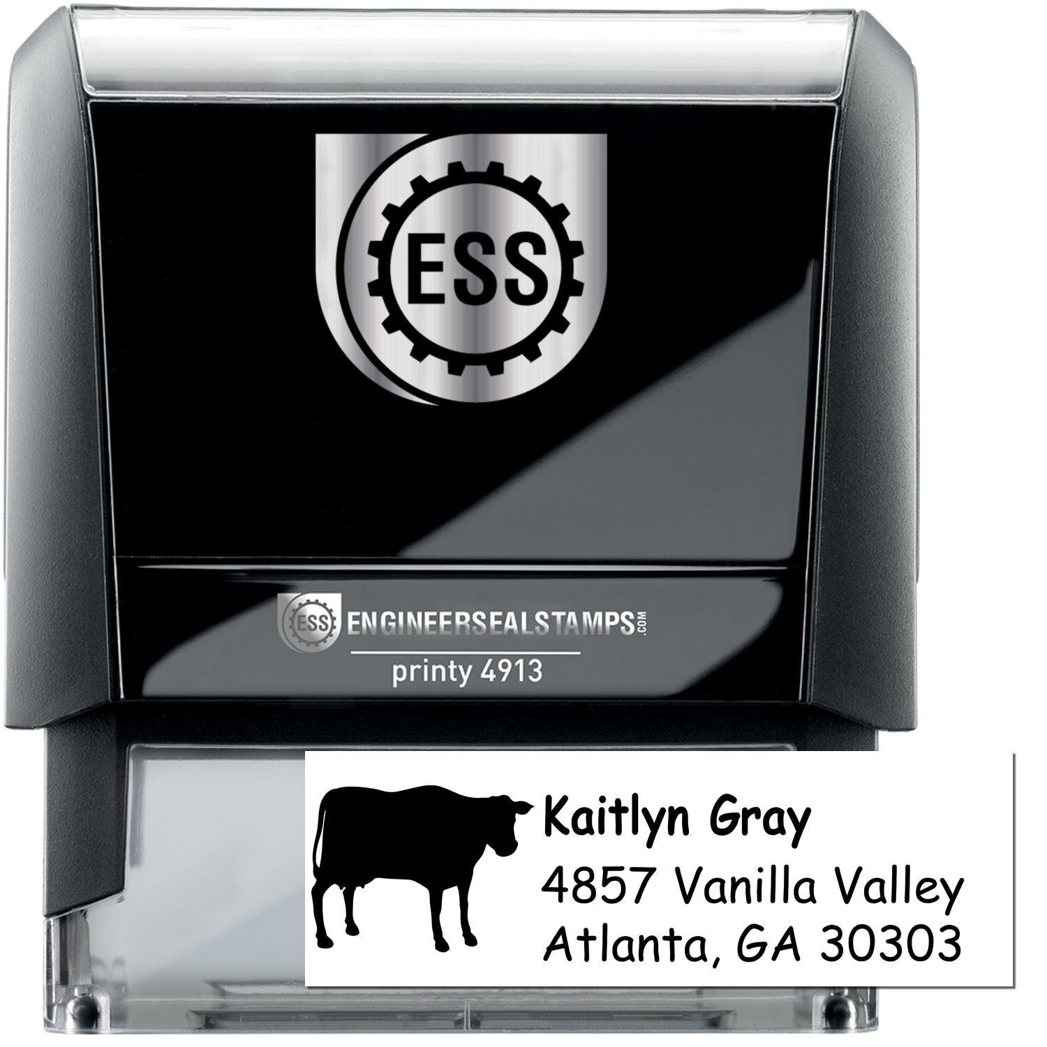 Self-Inking Stoic Steer Handmade Mailing Address Stamp