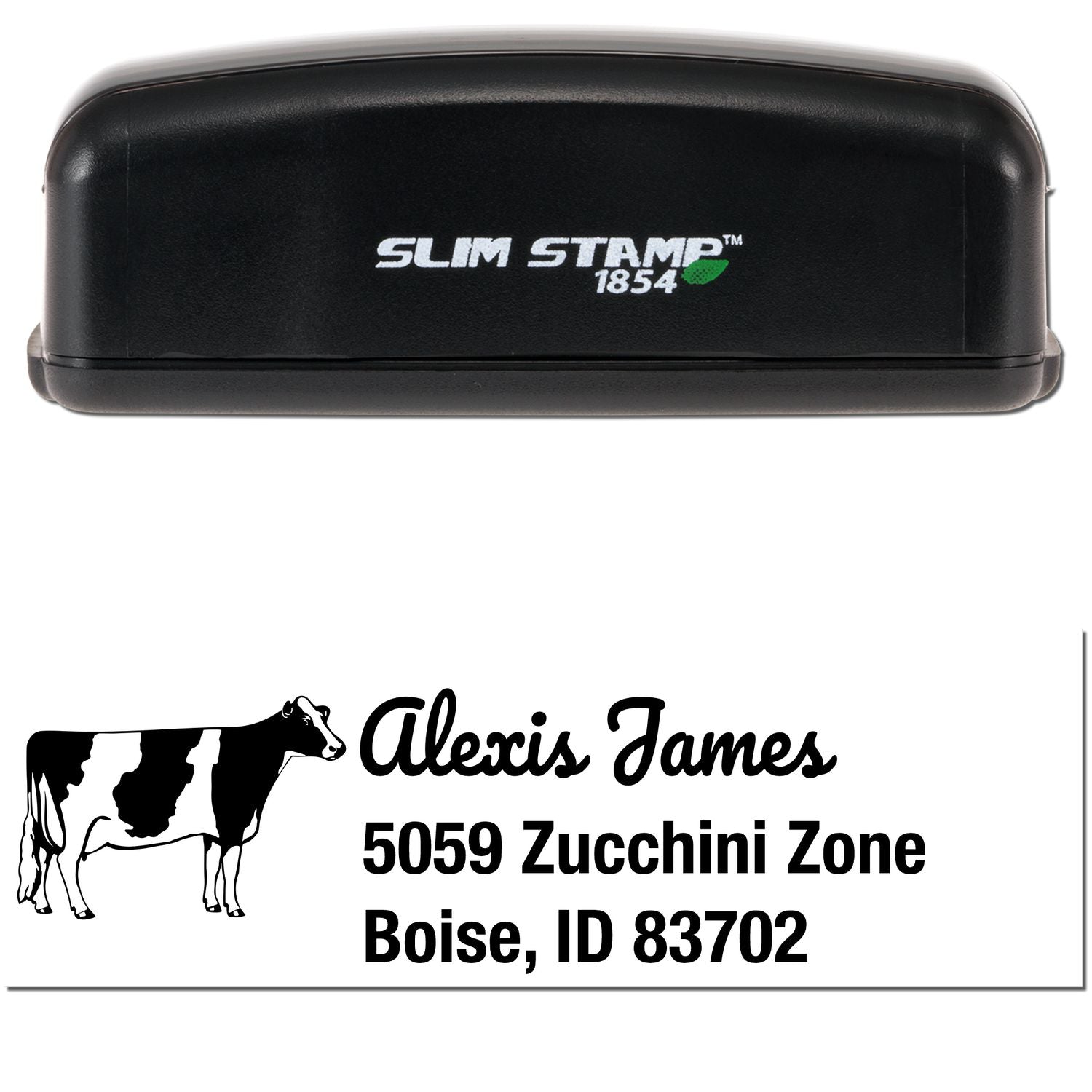 Slim Pre-Inked Endearing Cow Handmade Mailing Address Stamp