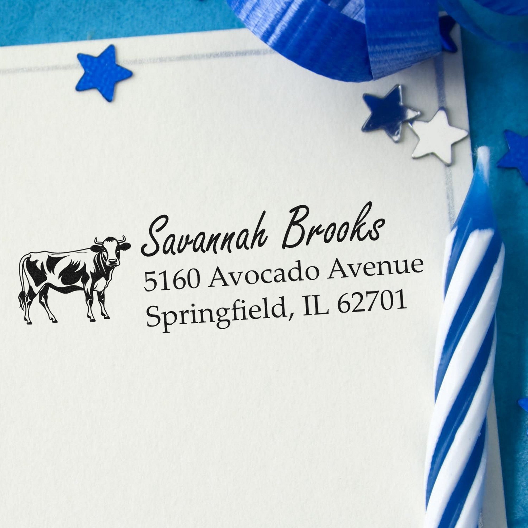 Hardy Cow Personalized Address Label Rubber Stamp