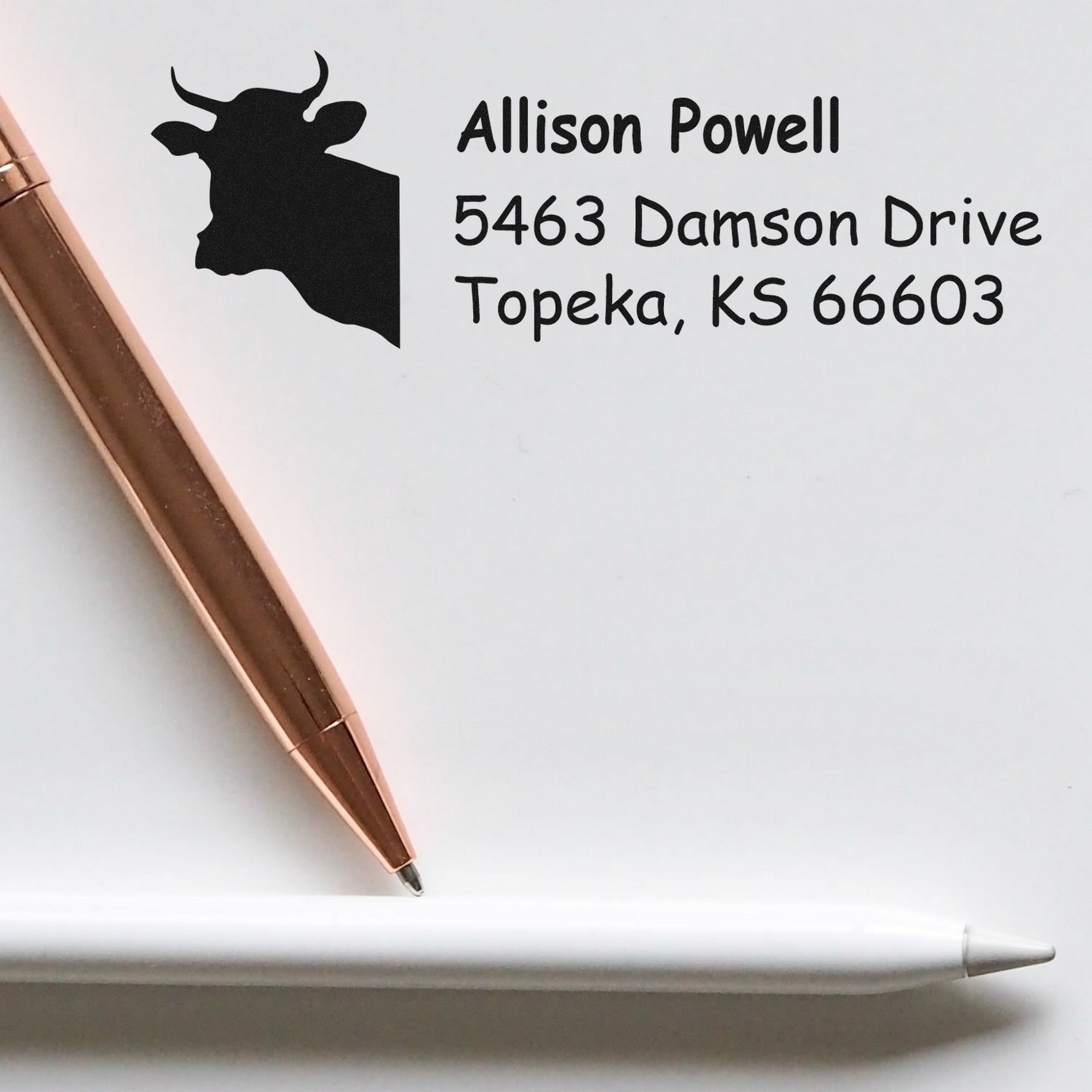 Slim Pre-Inked Docile Cow Handmade Address Label Stamp