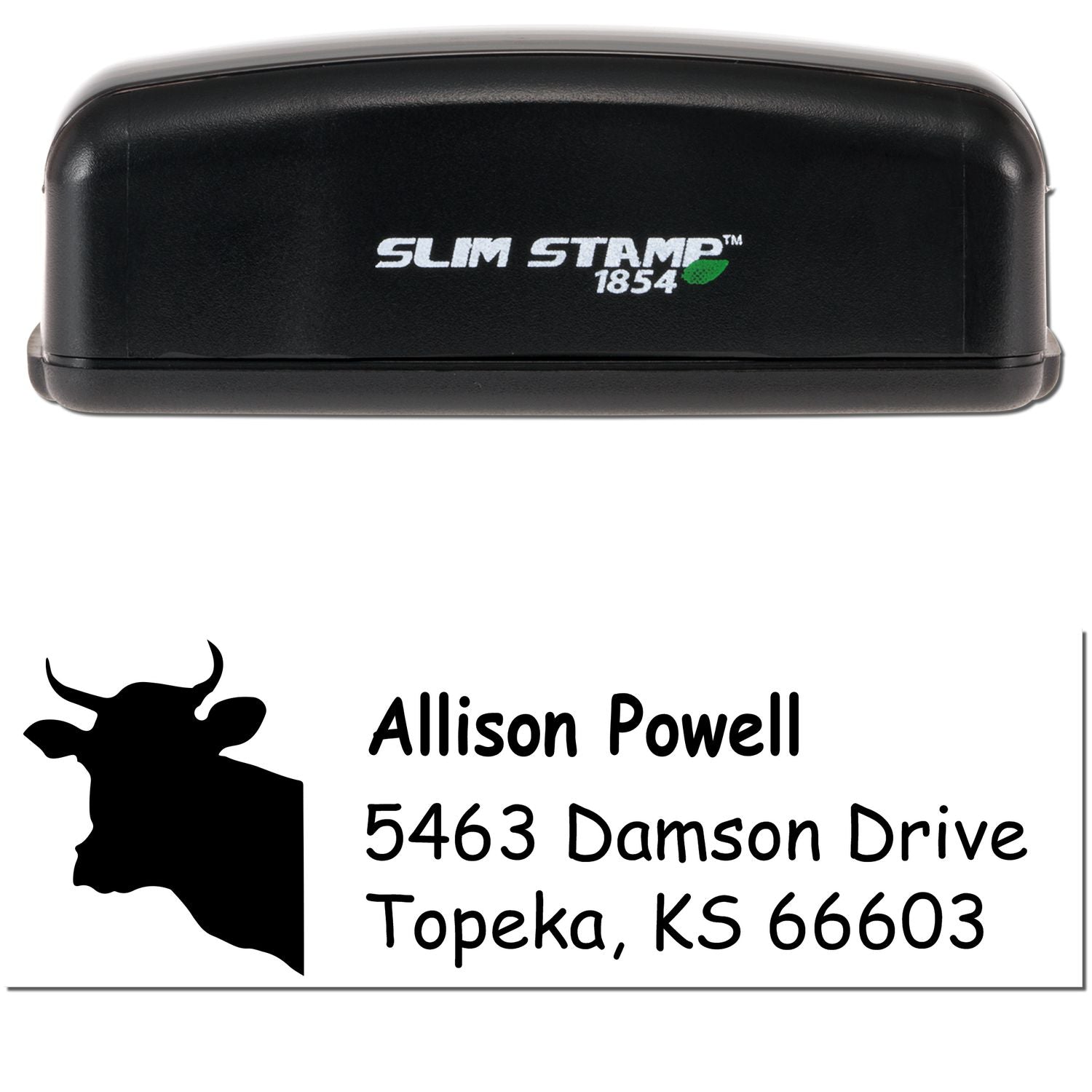 Slim Pre-Inked Docile Cow Handmade Address Label Stamp