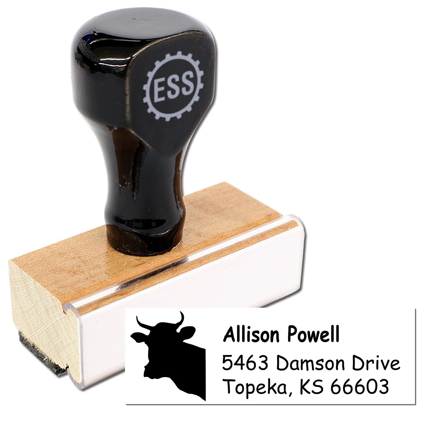 Docile Cow Custom Name and Address Rubber Stamp