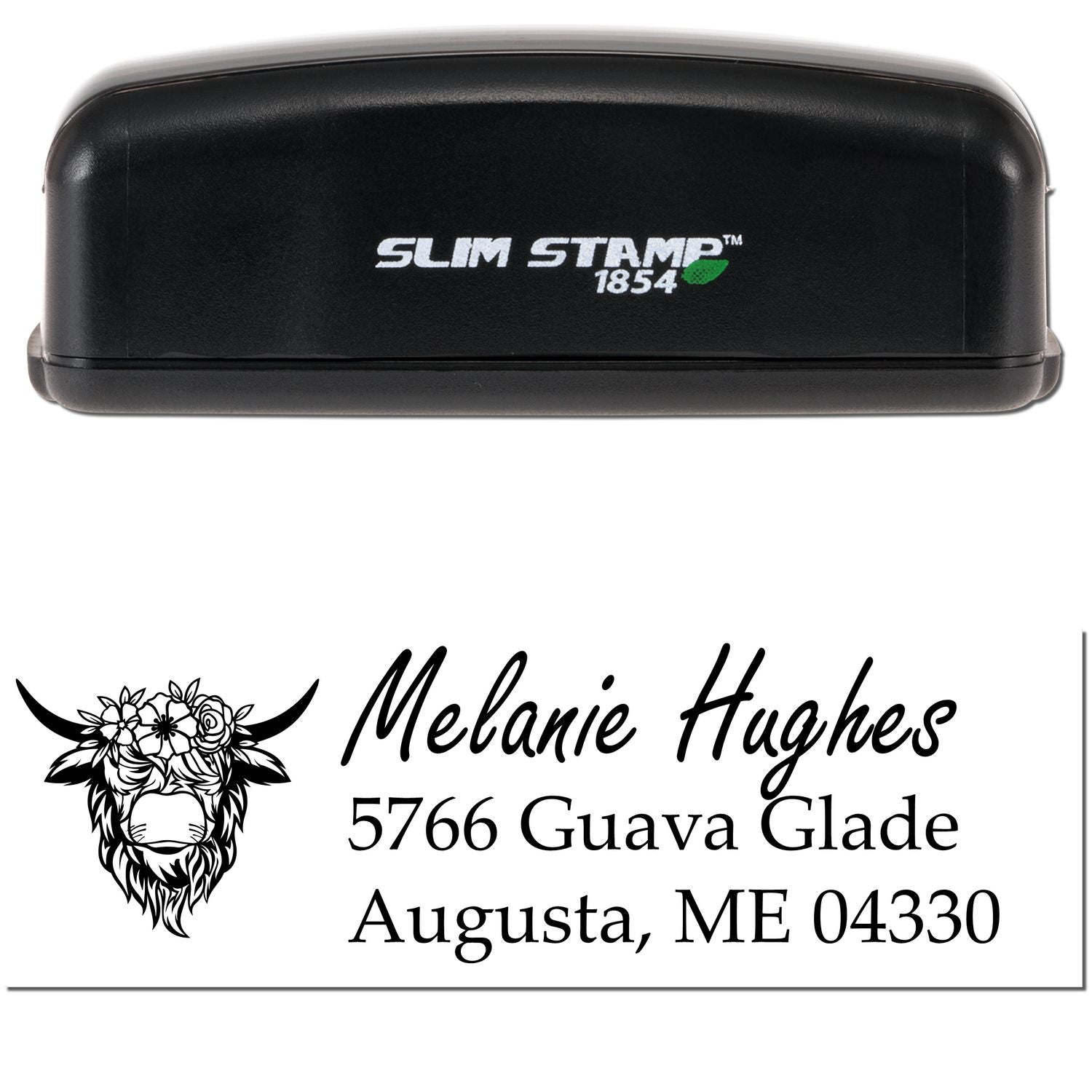 Slim Pre-Inked Resilient Cow Customize Name and Address Stamp