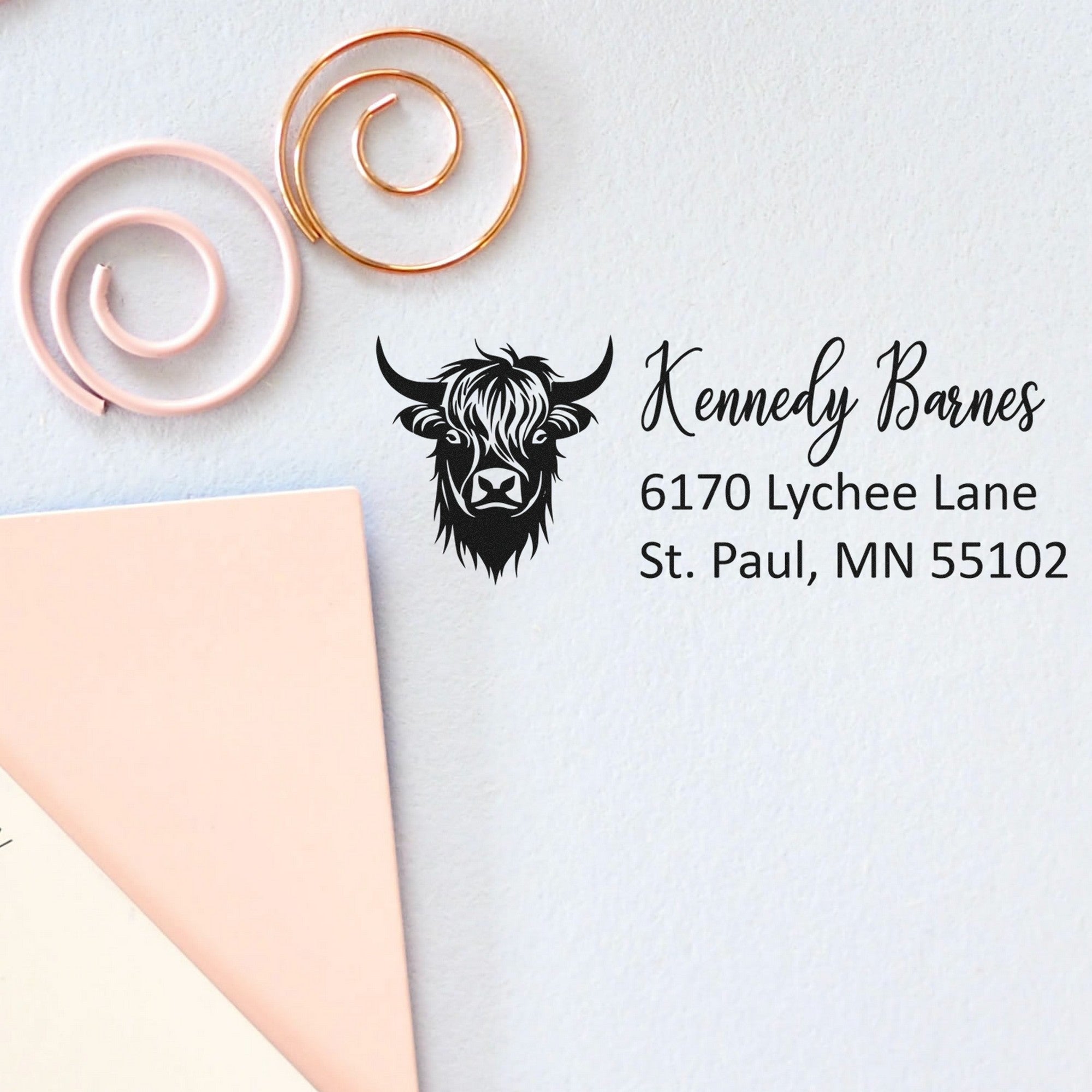 Self-Inking Camouflaged Highland Cow Customize Mail Address Stamp