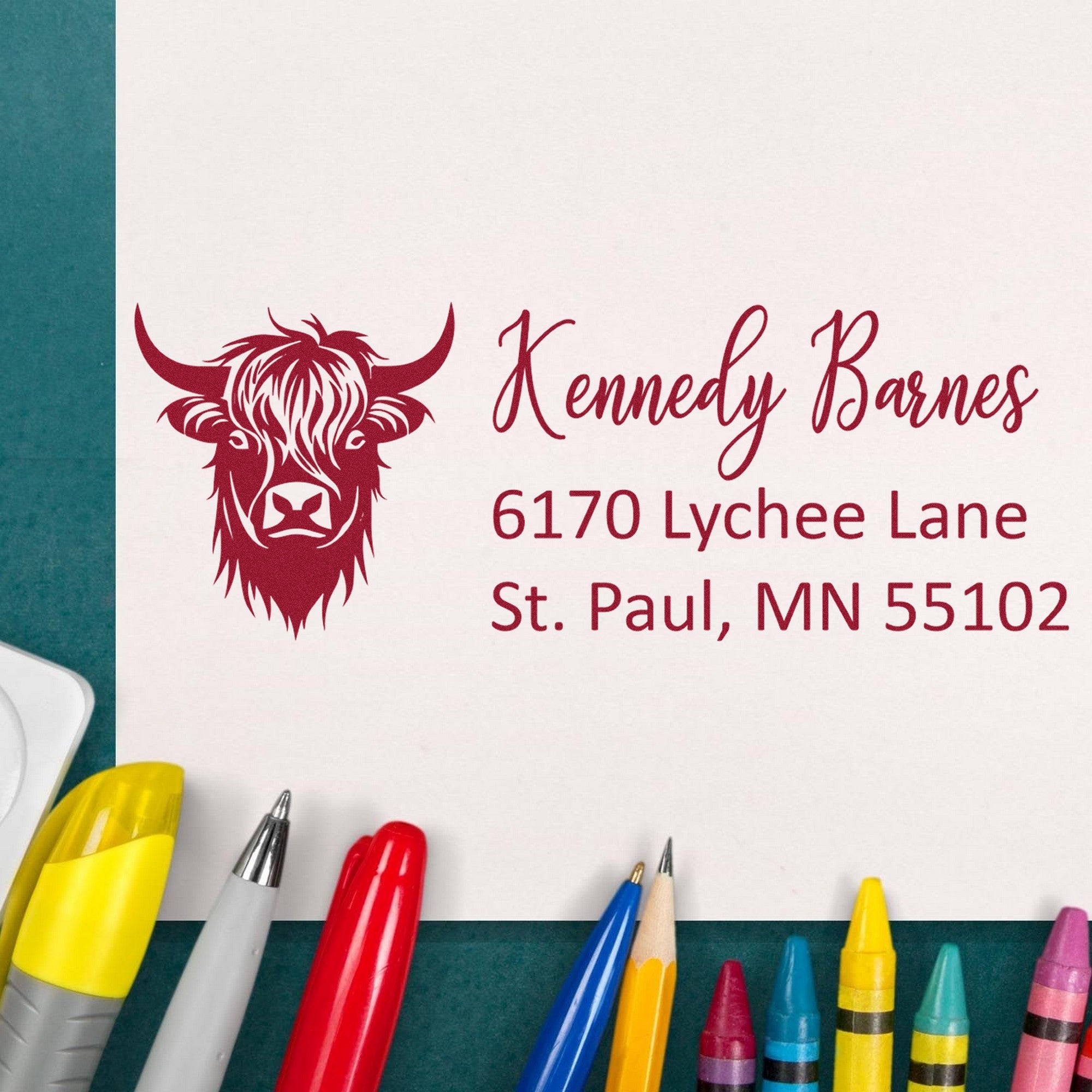 Self-Inking Camouflaged Highland Cow Customize Mail Address Stamp