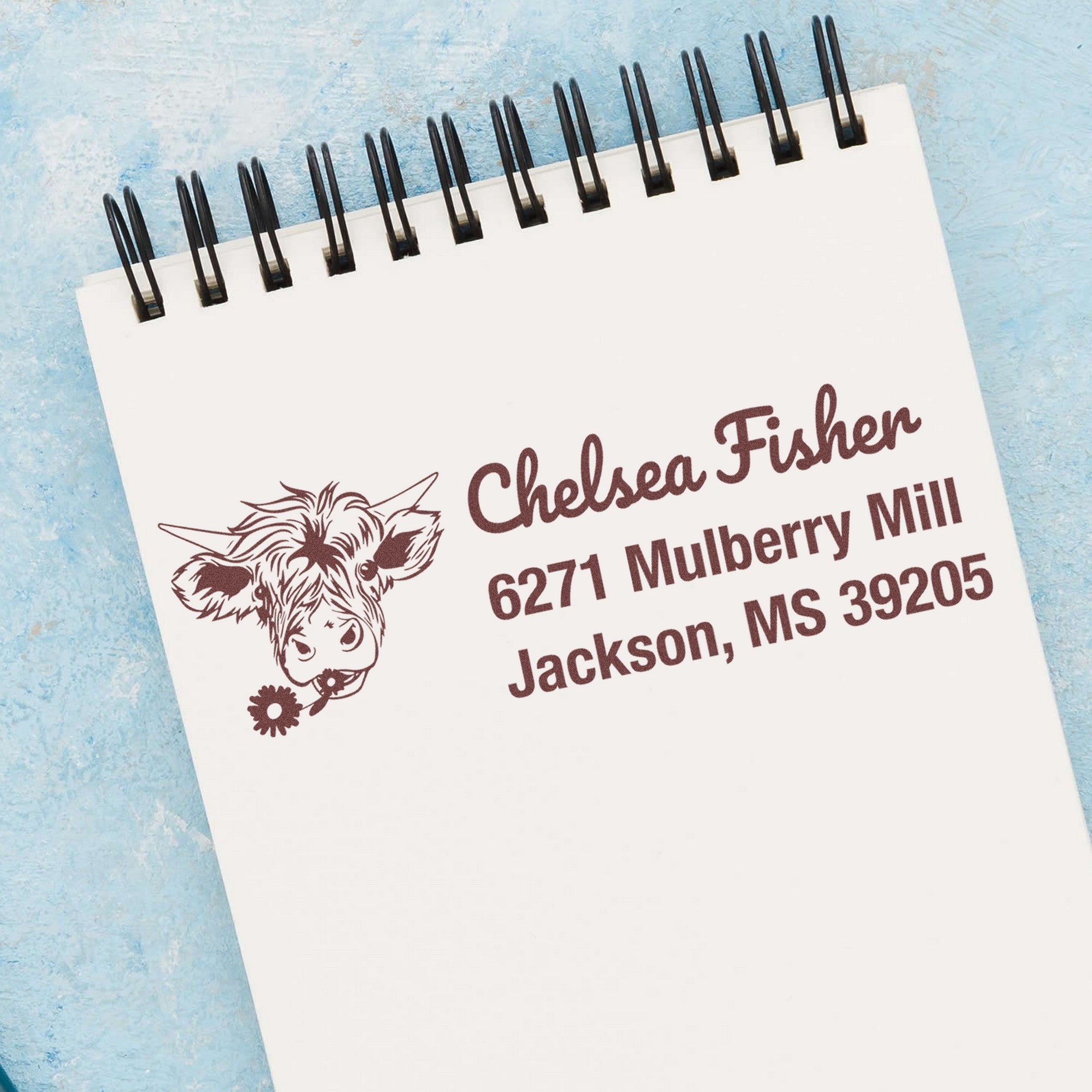 Slim Pre-Inked Pretty Highland Cow Customize Mailing Address Stamp